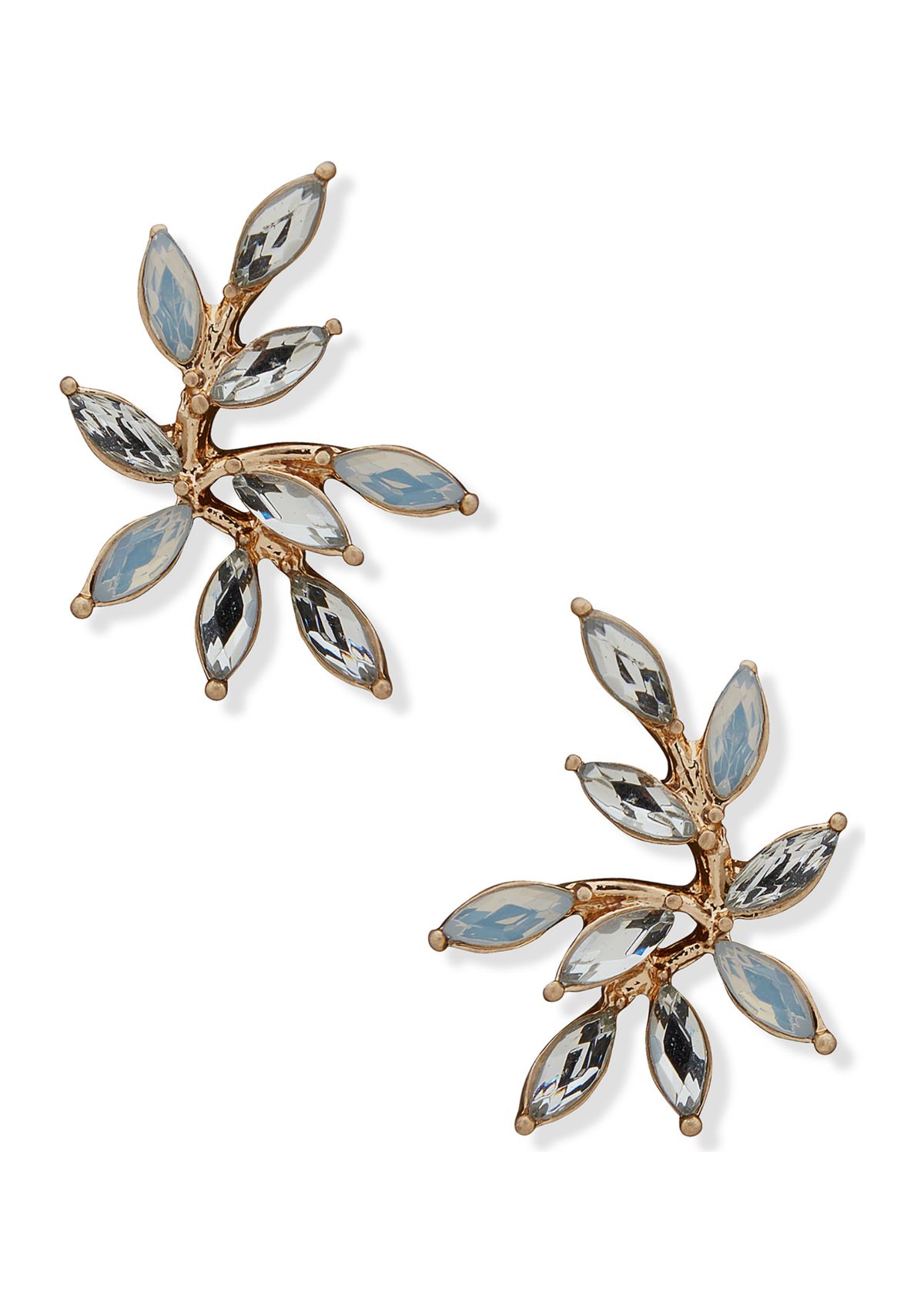 Gold Tone Stone Leaf Stud Earrings