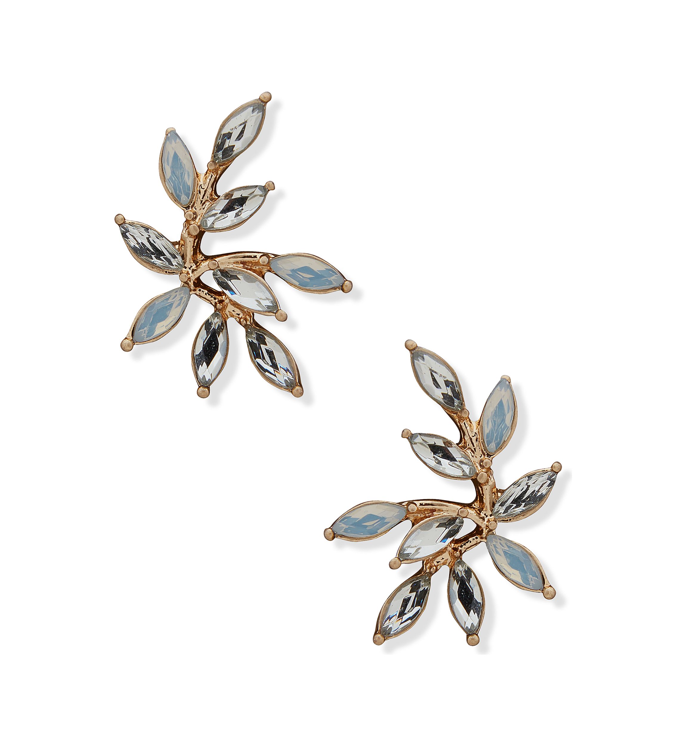Gold Tone Stone Leaf Stud Earrings