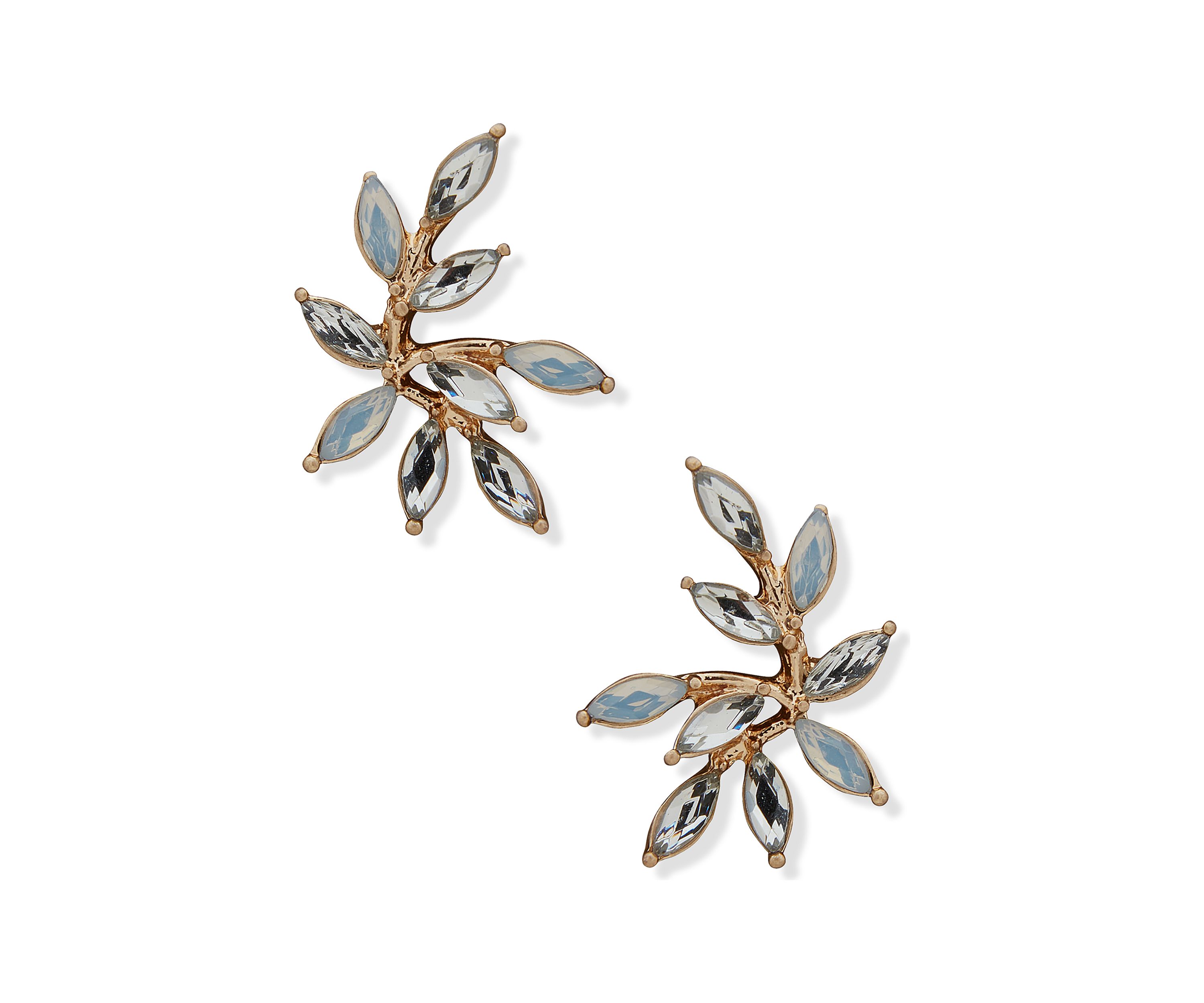 Gold Tone Stone Leaf Stud Earrings
