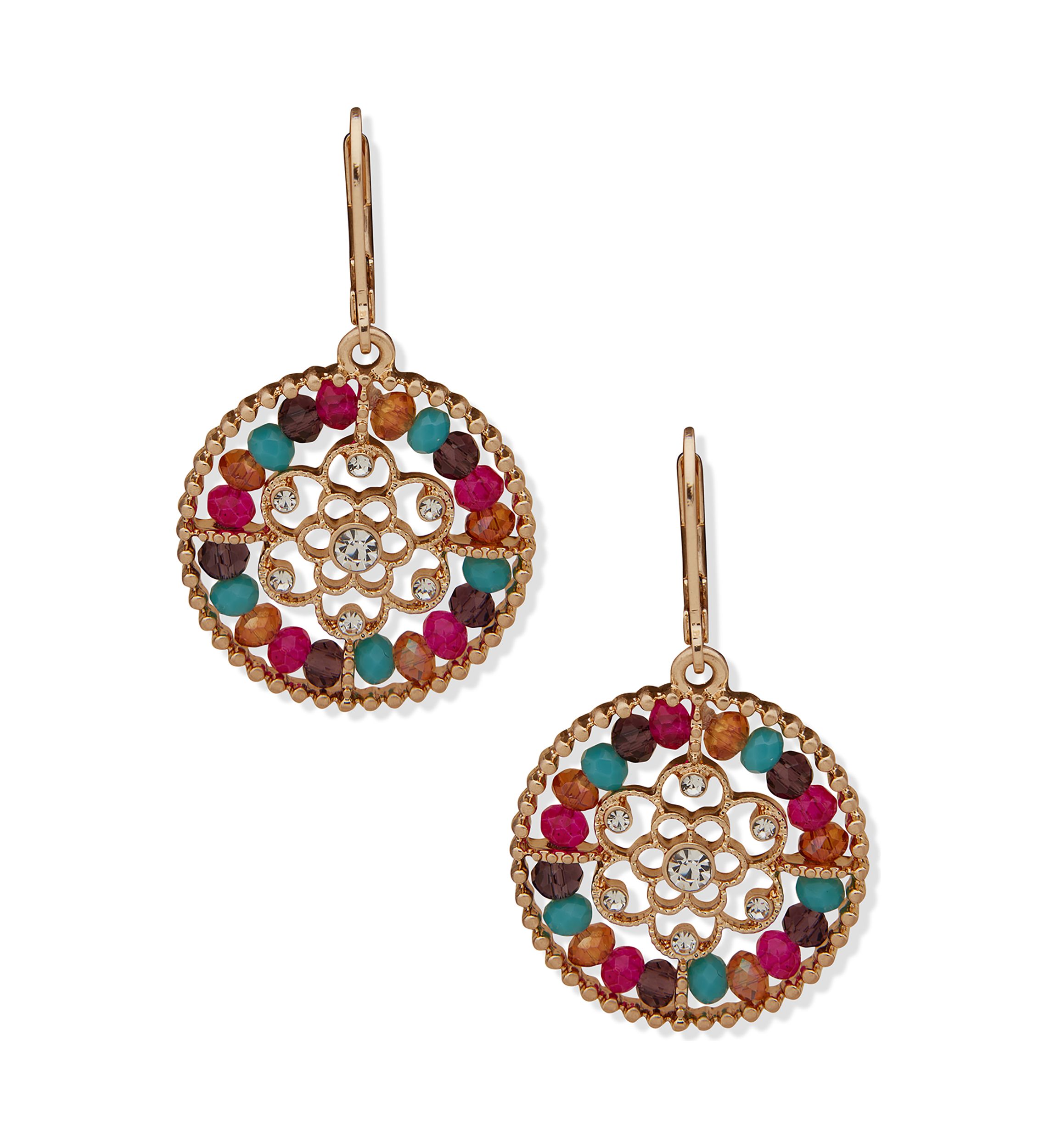 Gold Tone Multi Round Beaded Drop Earrings