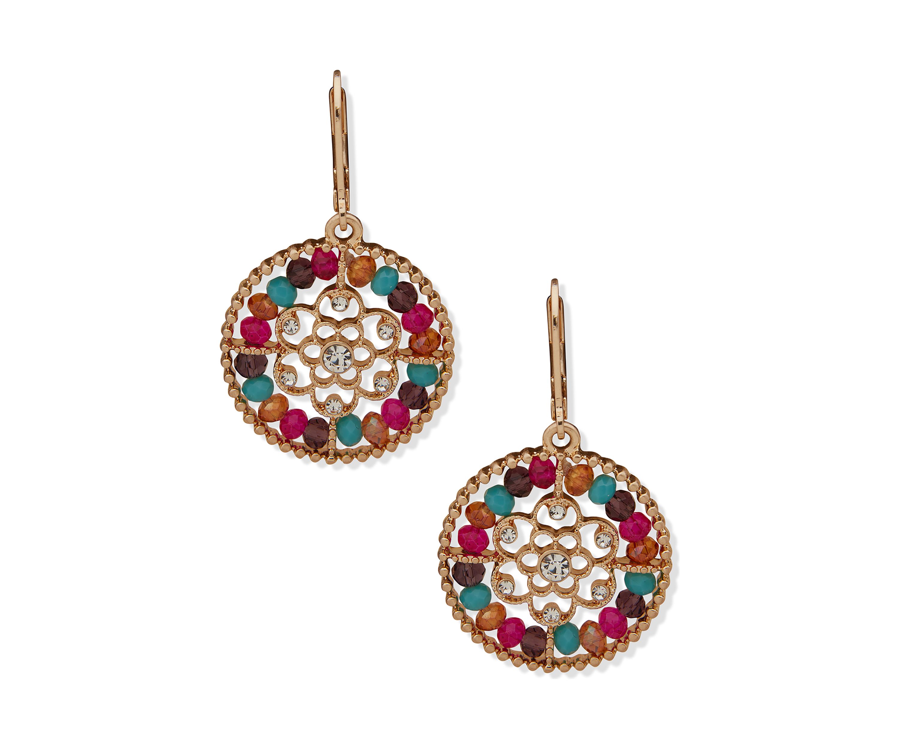 Gold Tone Multi Round Beaded Drop Earrings