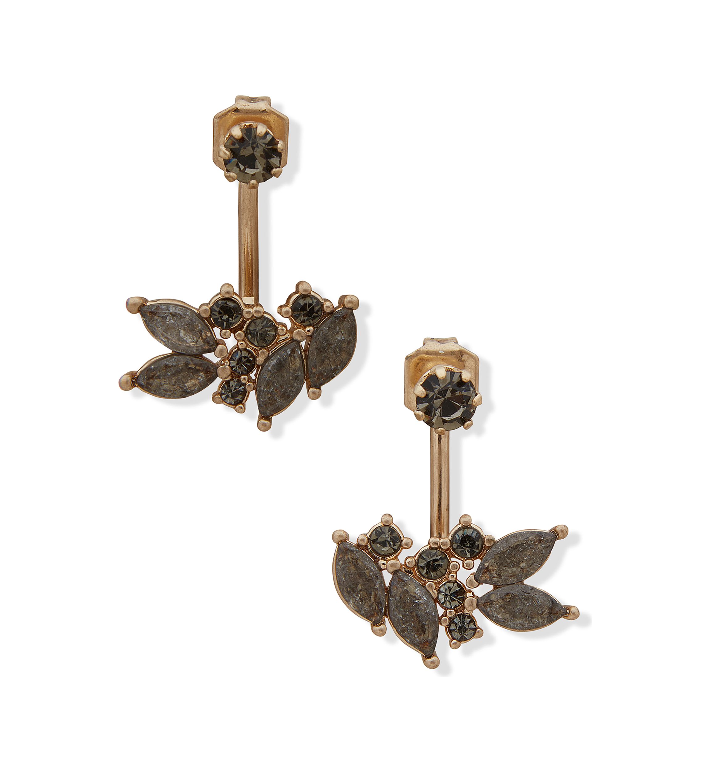 Gold Tone Crackled Cubic Zirconia Floater Earrings