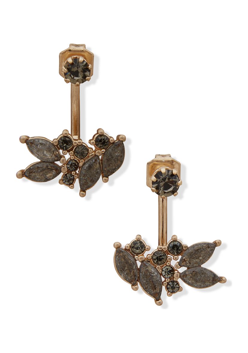 Gold Tone Crackled Cubic Zirconia Floater Earrings