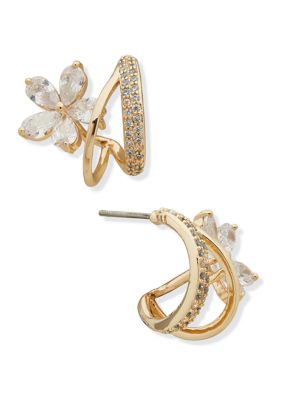 Lonna & Lilly Gold Tone Crystal Cubic Zirconia Flower Hoop Earrings, White