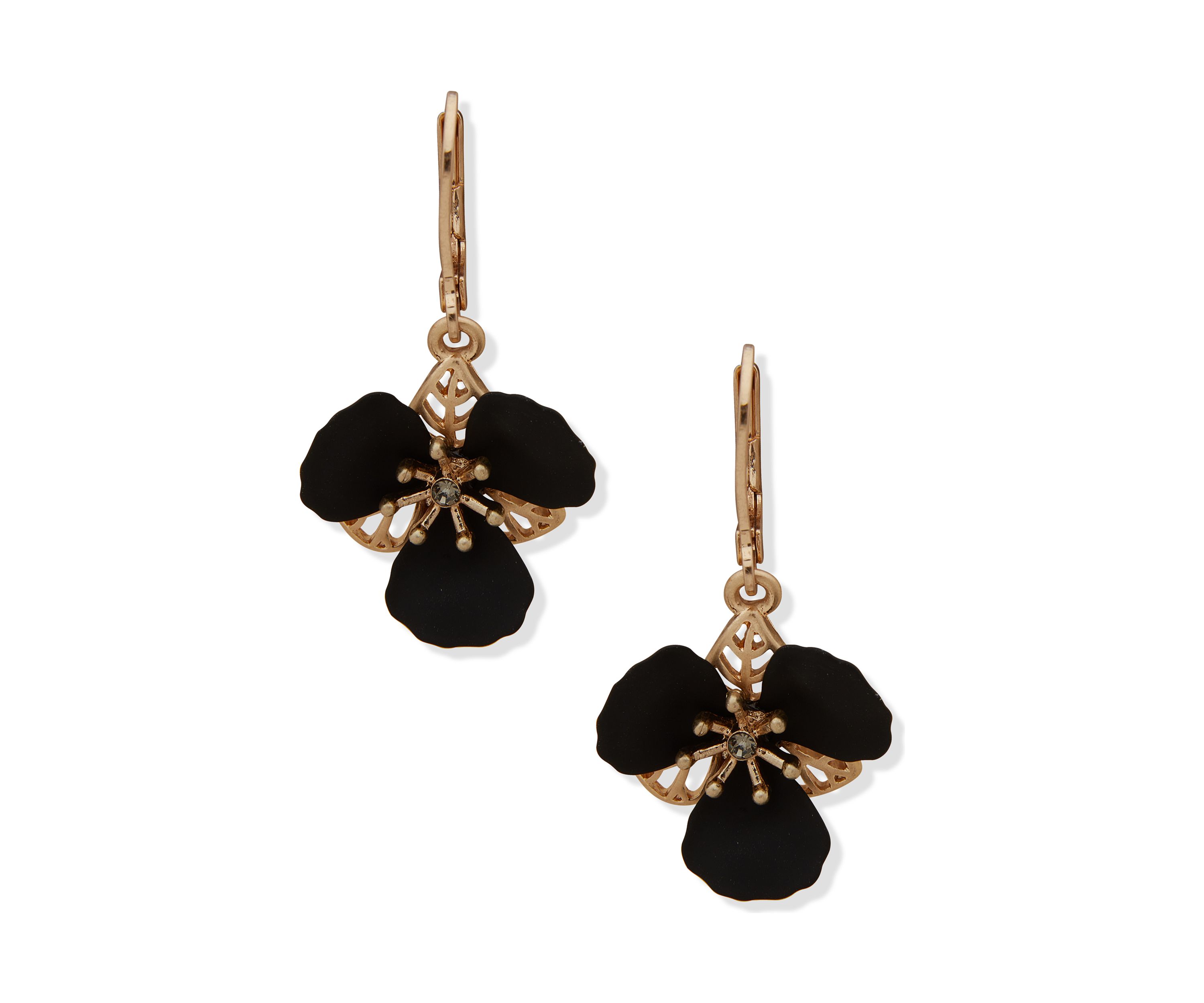 Gold Tone Flower Drop Earrings