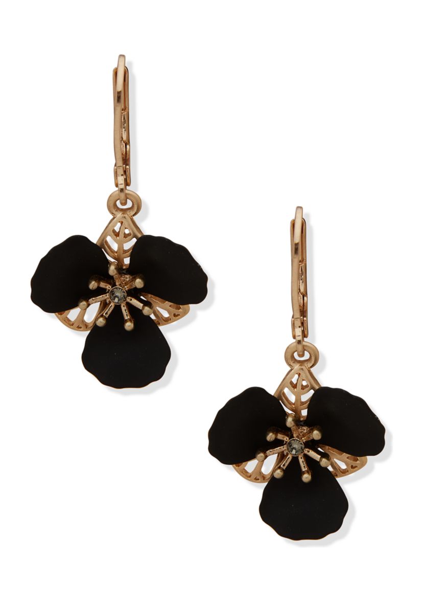 Gold Tone Flower Drop Earrings