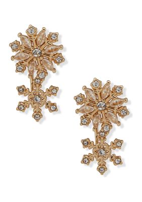 Gold Tone Crystal Snowflake Crawler Earrings