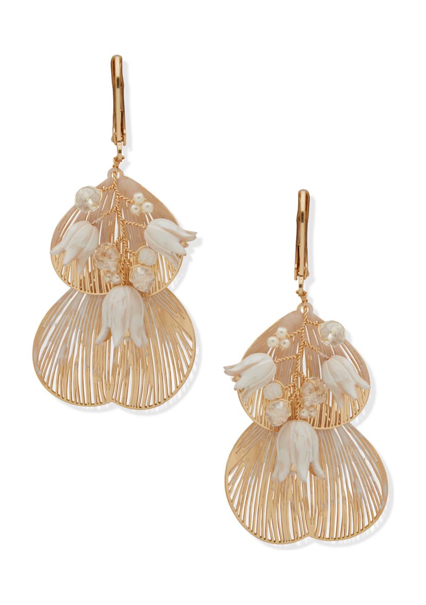 Gold Tone Flower Drop Earrings