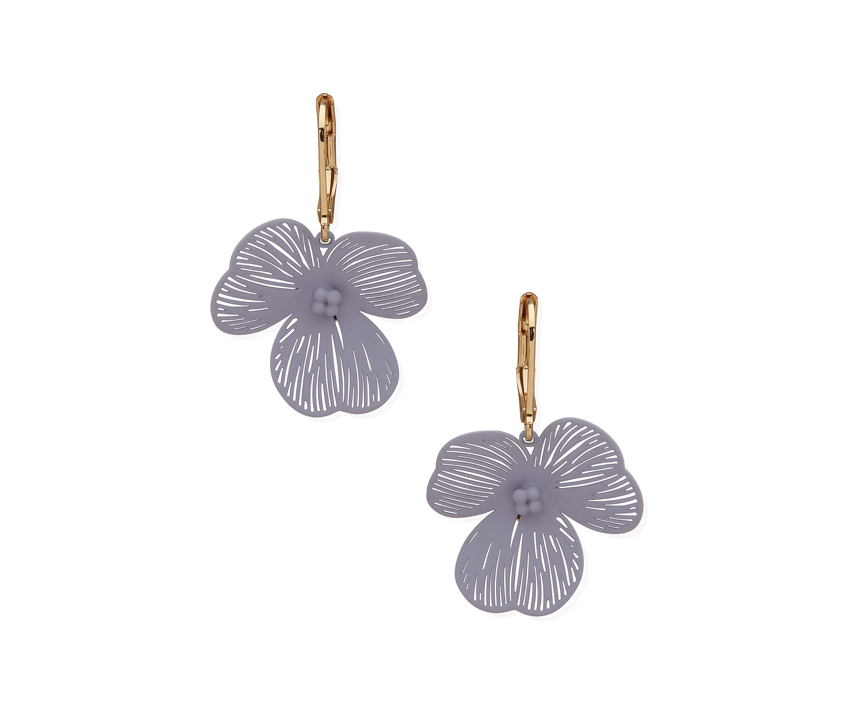 Gold Tone Open Flower Drop Earrings