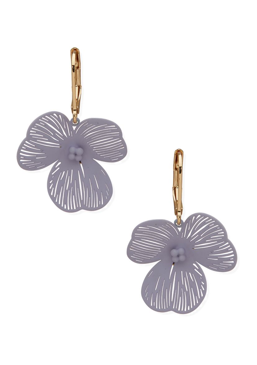 Gold Tone Open Flower Drop Earrings