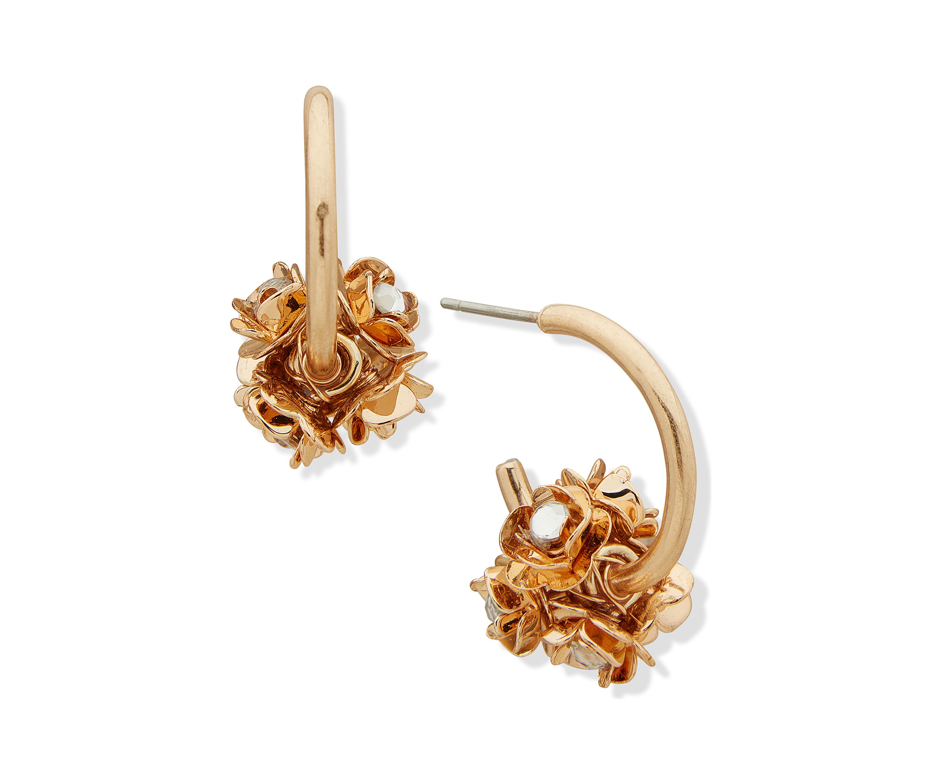 Gold Tone Crystal Flower Hoop Earrings