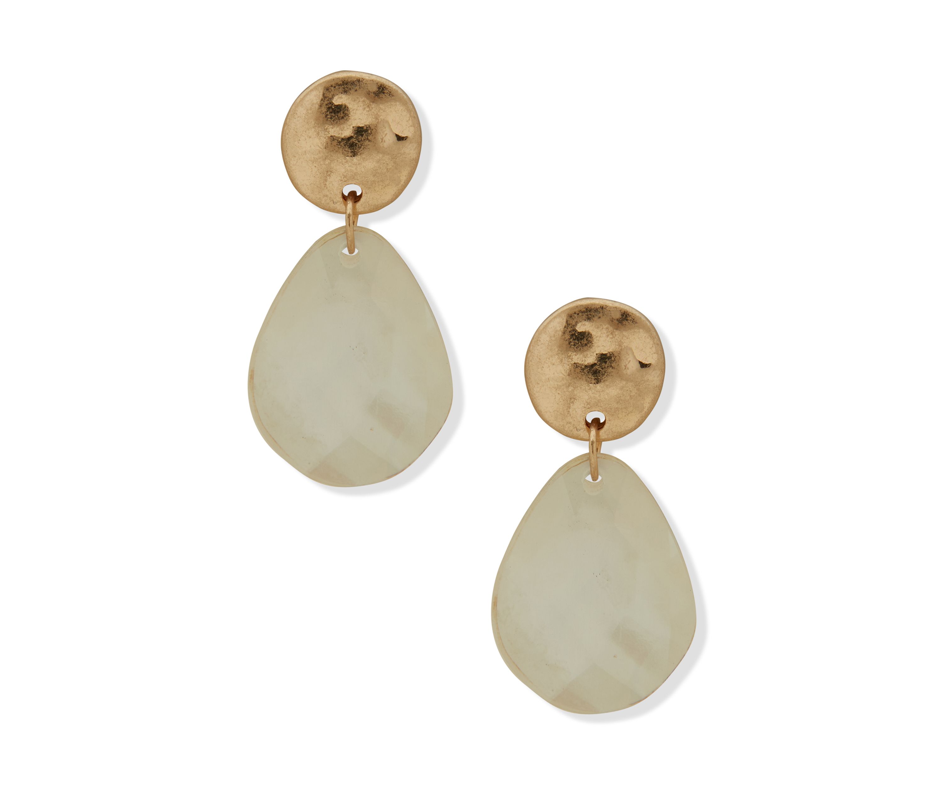 Gold Tone Post Stone Teardrop Earrings