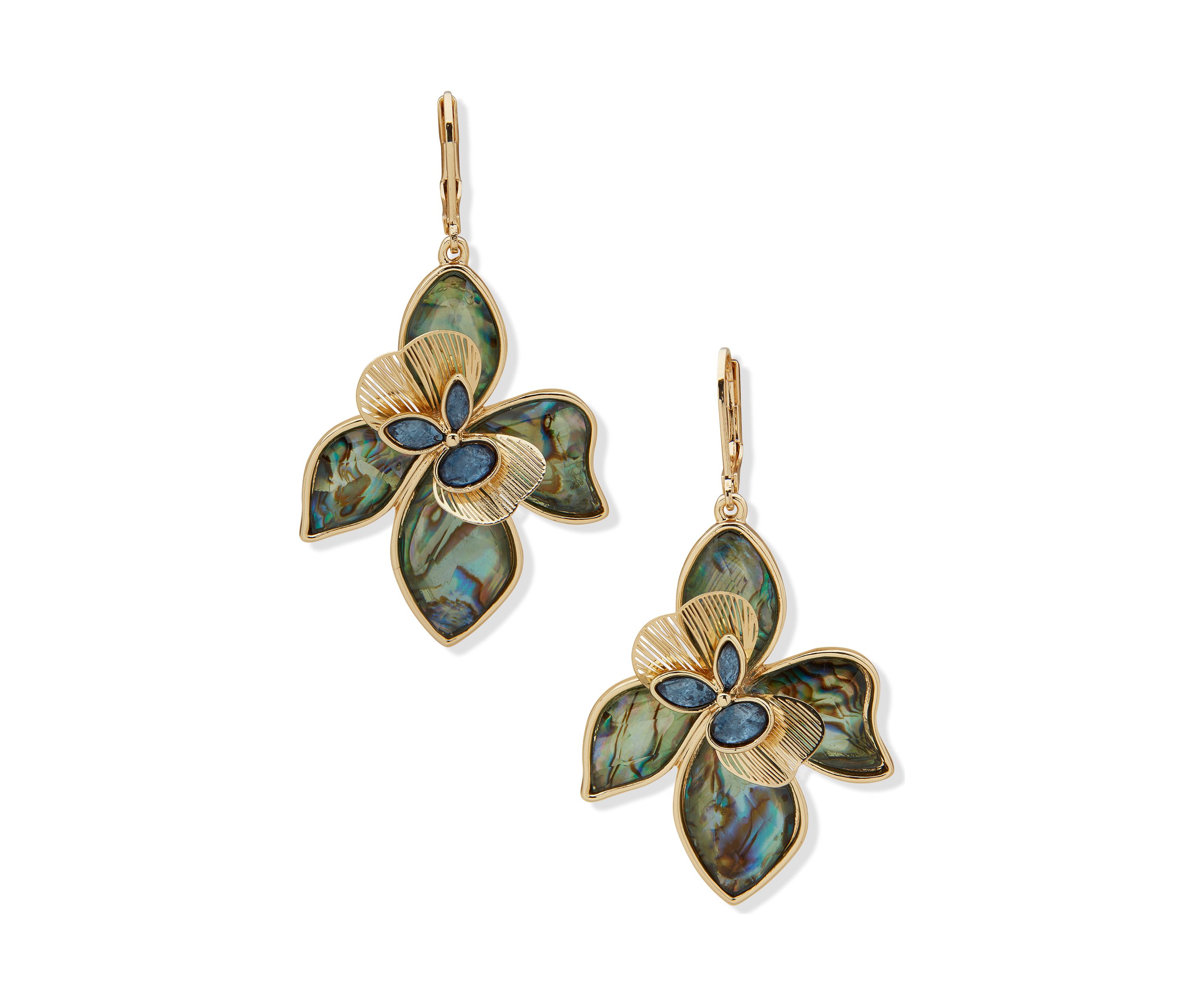 Gold Tone Flower Drop Earrings