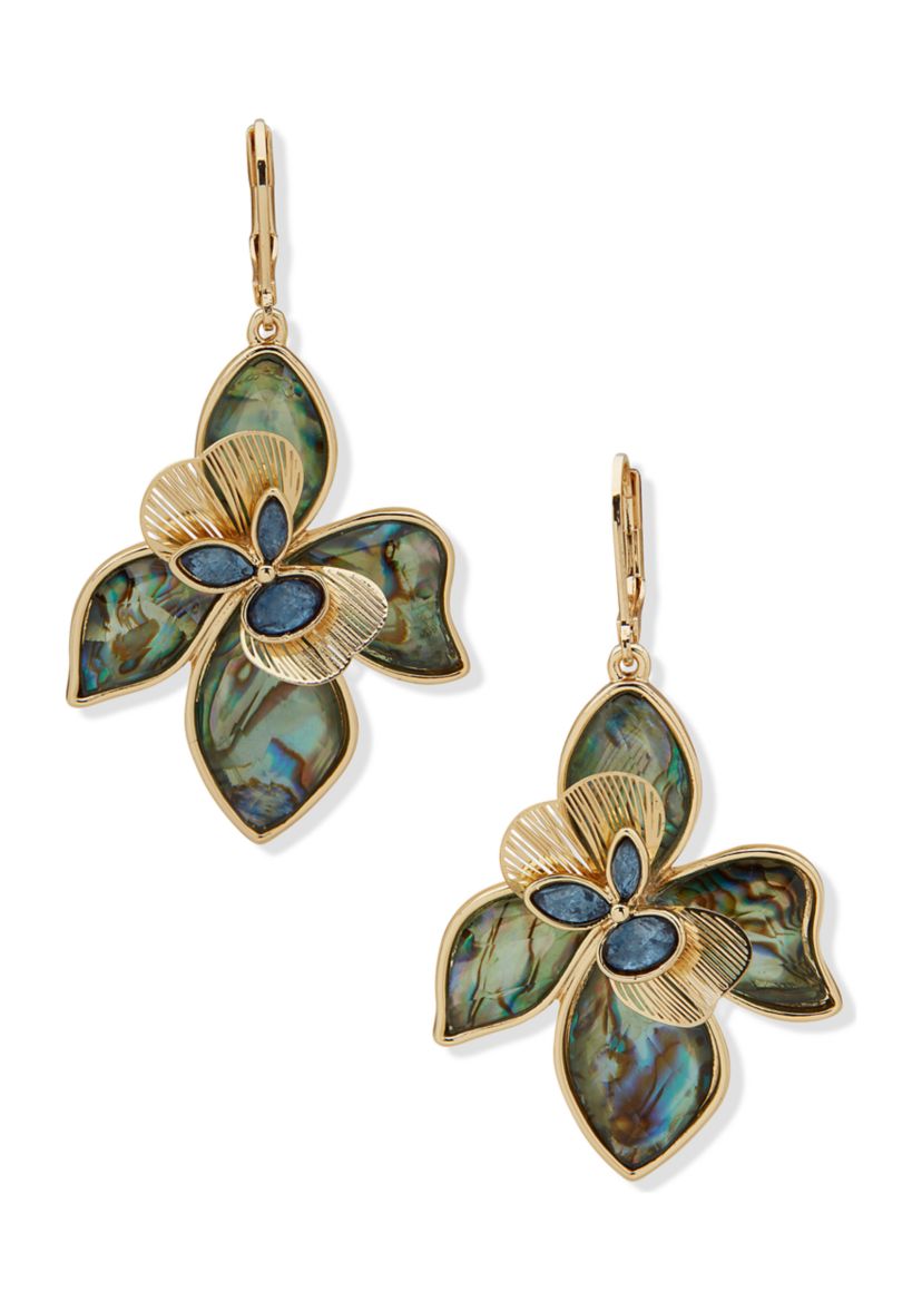 Gold Tone Flower Drop Earrings