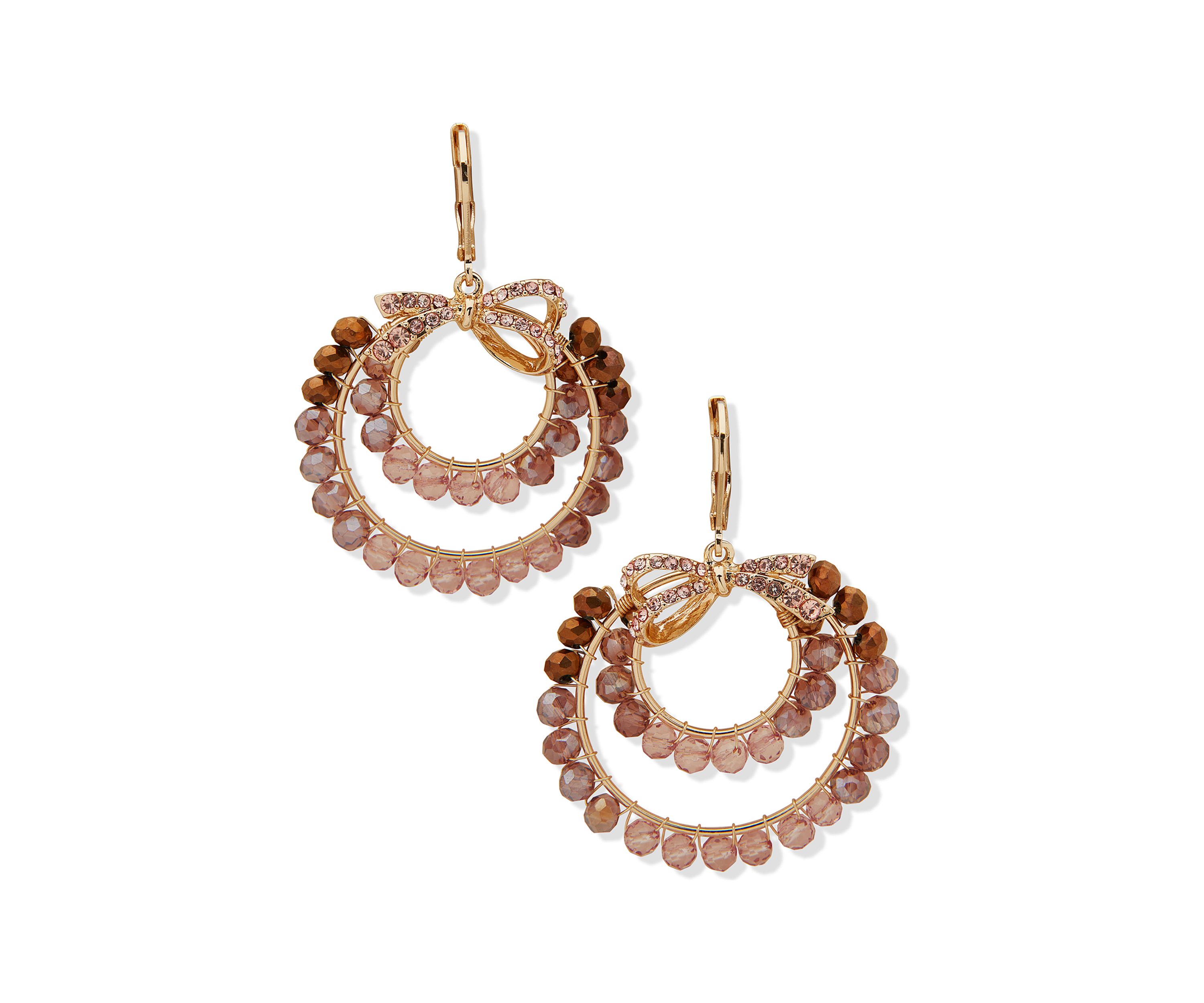 Gold Tone Pave Beaded Orbital Earrings