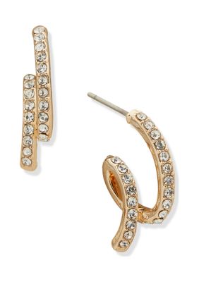 Gold Tone Crystal Pave Loop Stud Earrings