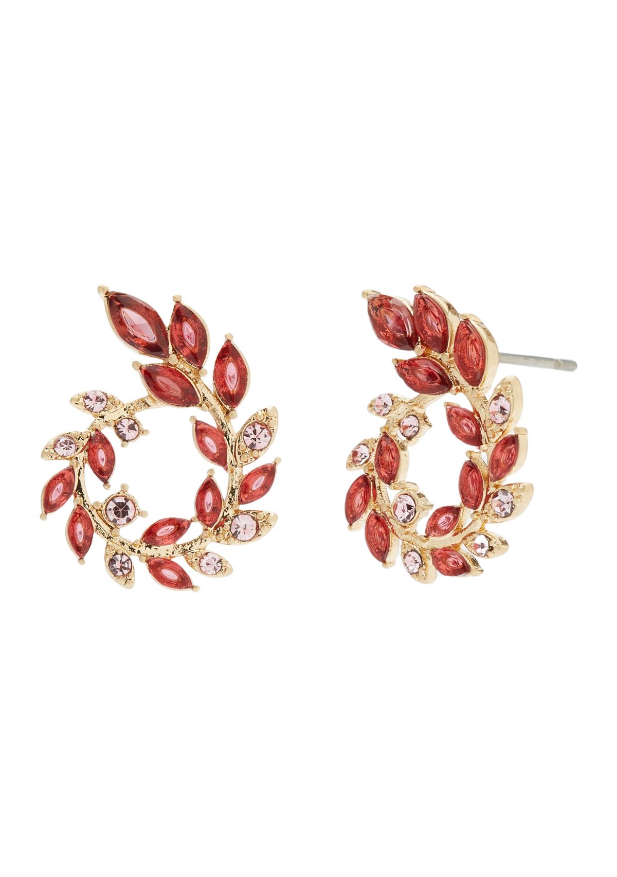 Gold Tone Open Leaf Wreath Earrings