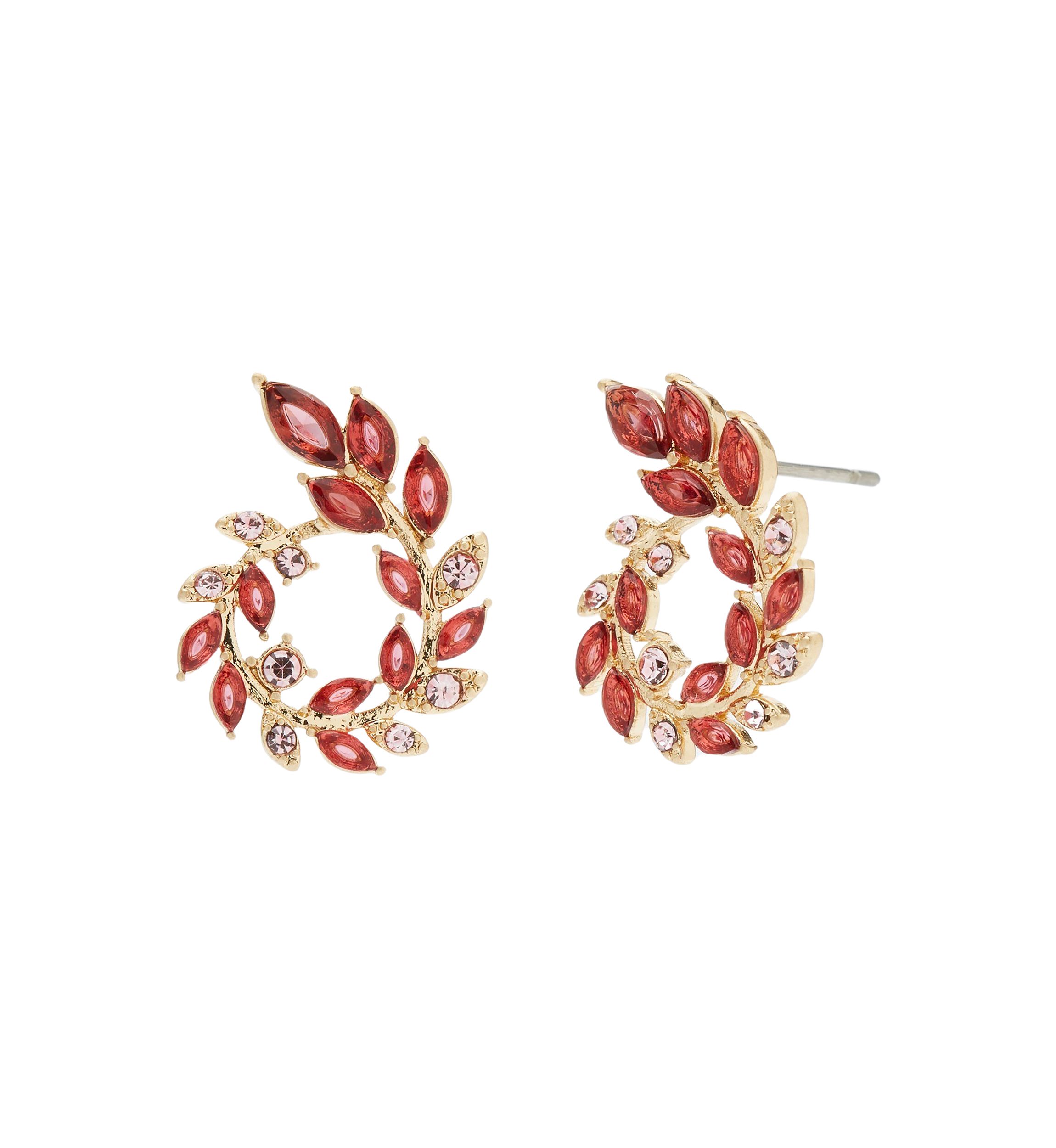 Gold Tone Open Leaf Wreath Earrings