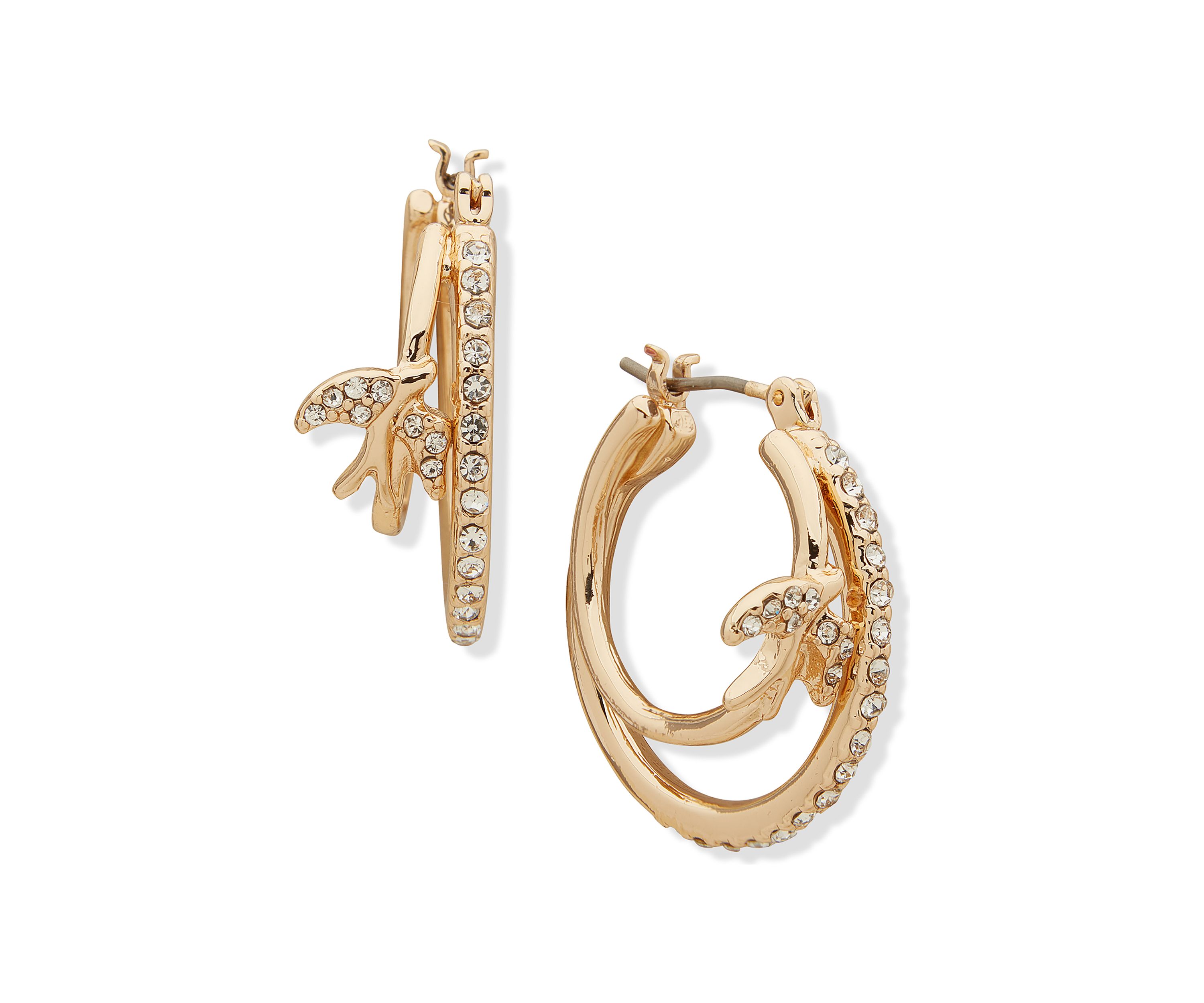 Gold Tone Crystal Pavé Sparrow Hoop Earrings