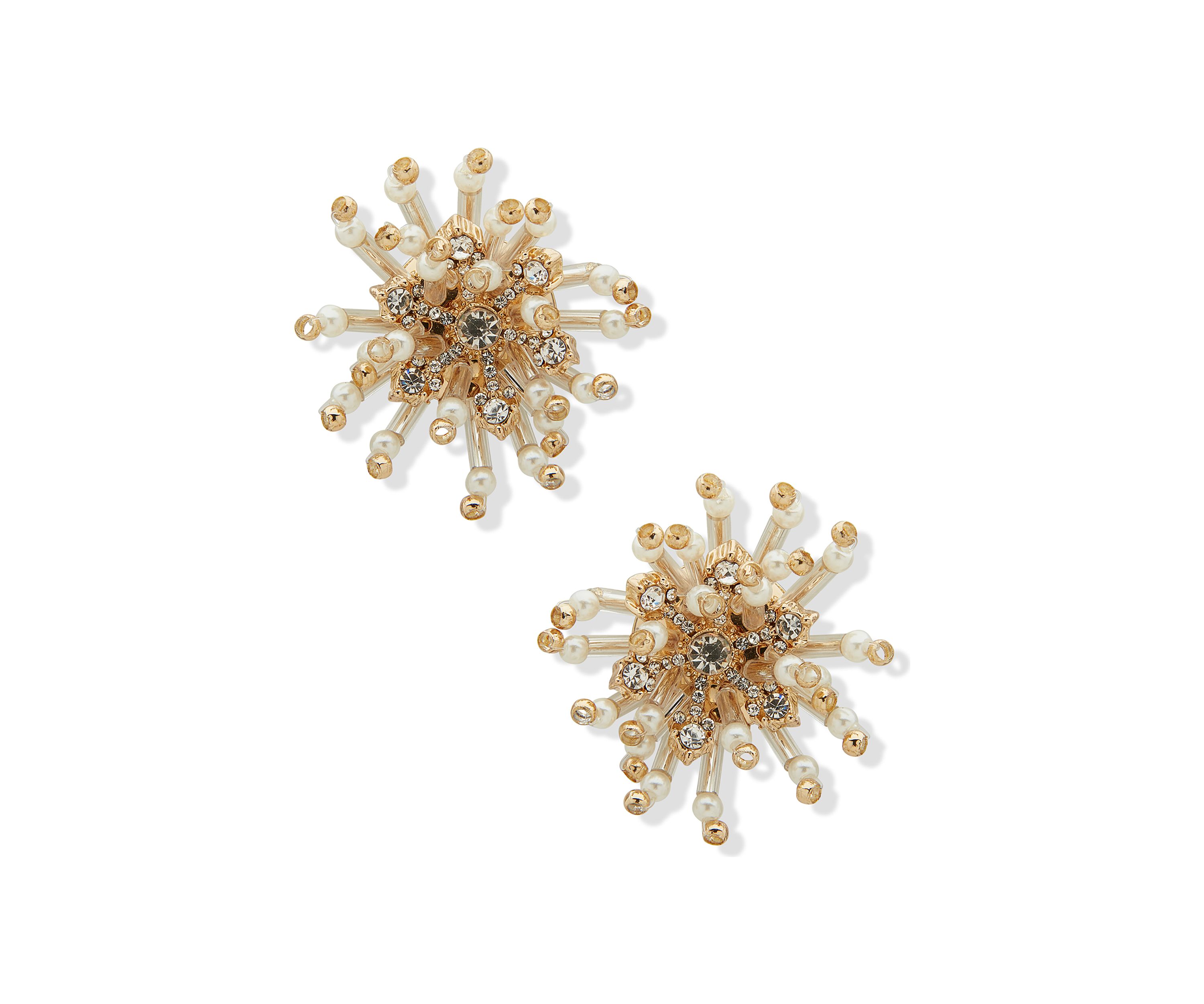 Gold Tone White Stone Button Earrings