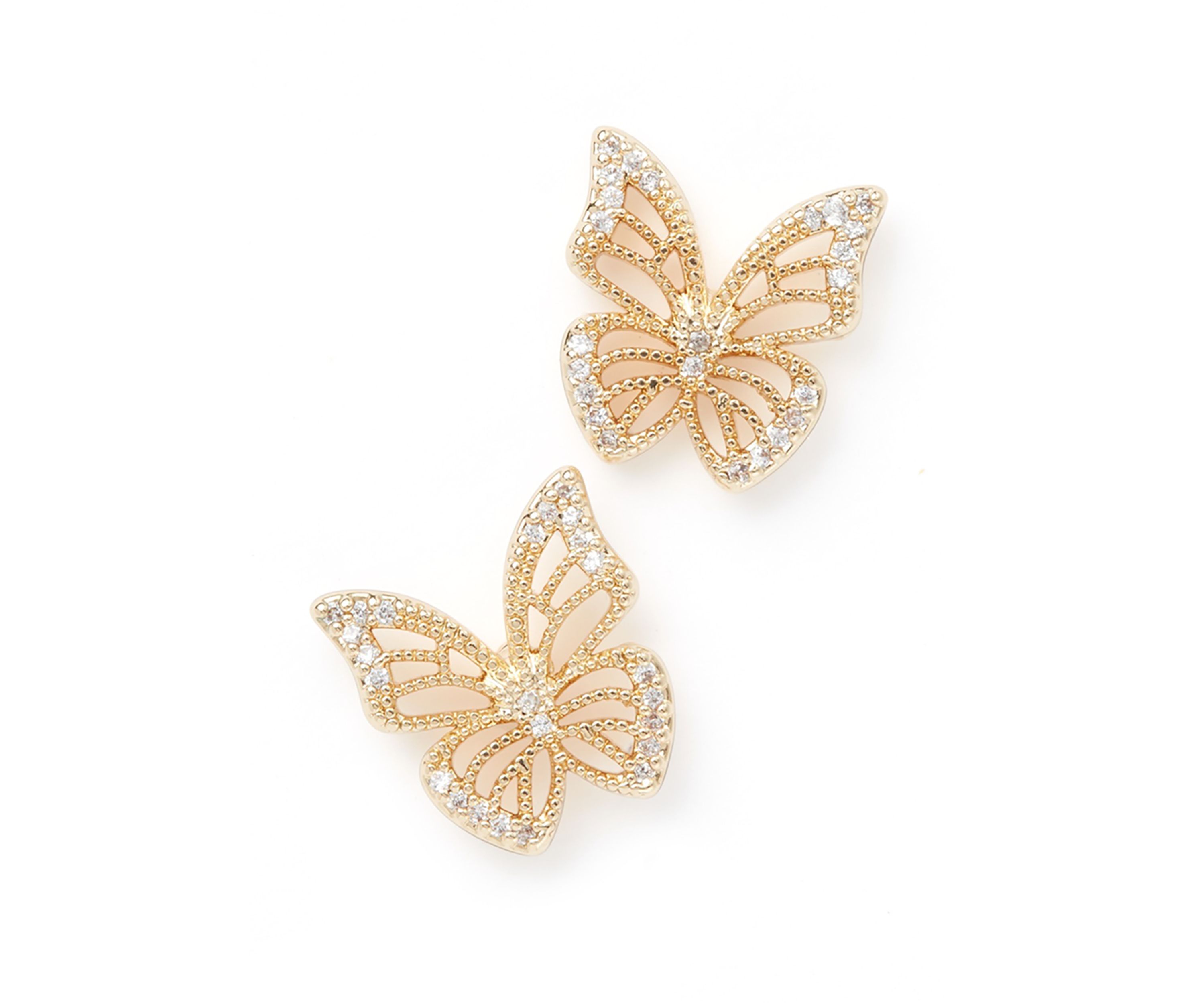 Gold Tone Cubic Zirconia Butterfly Stud Earrings