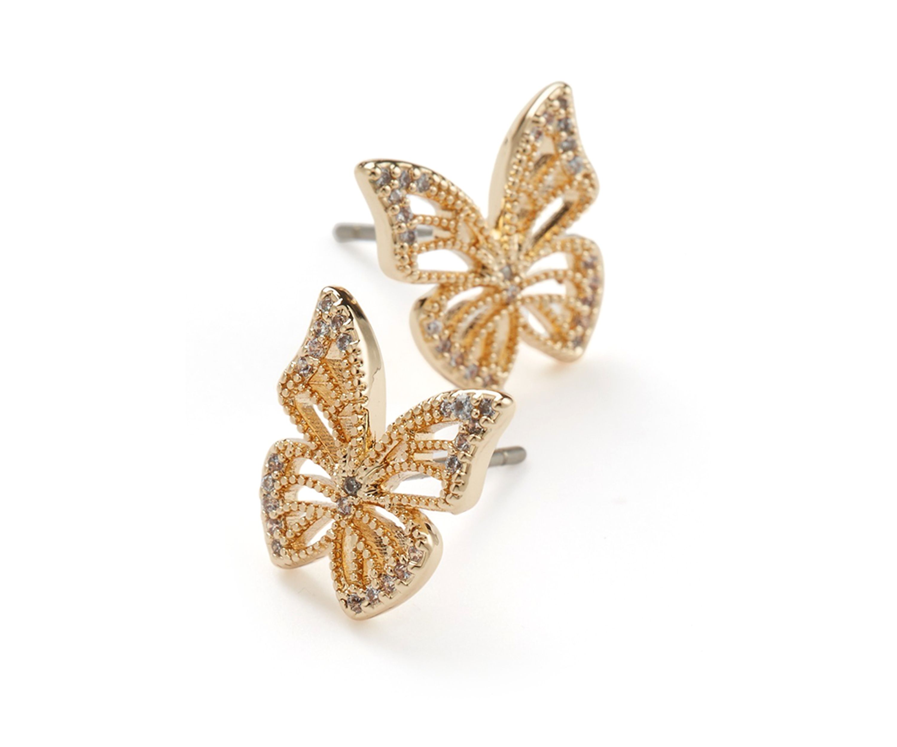 Gold Tone Cubic Zirconia Butterfly Stud Earrings