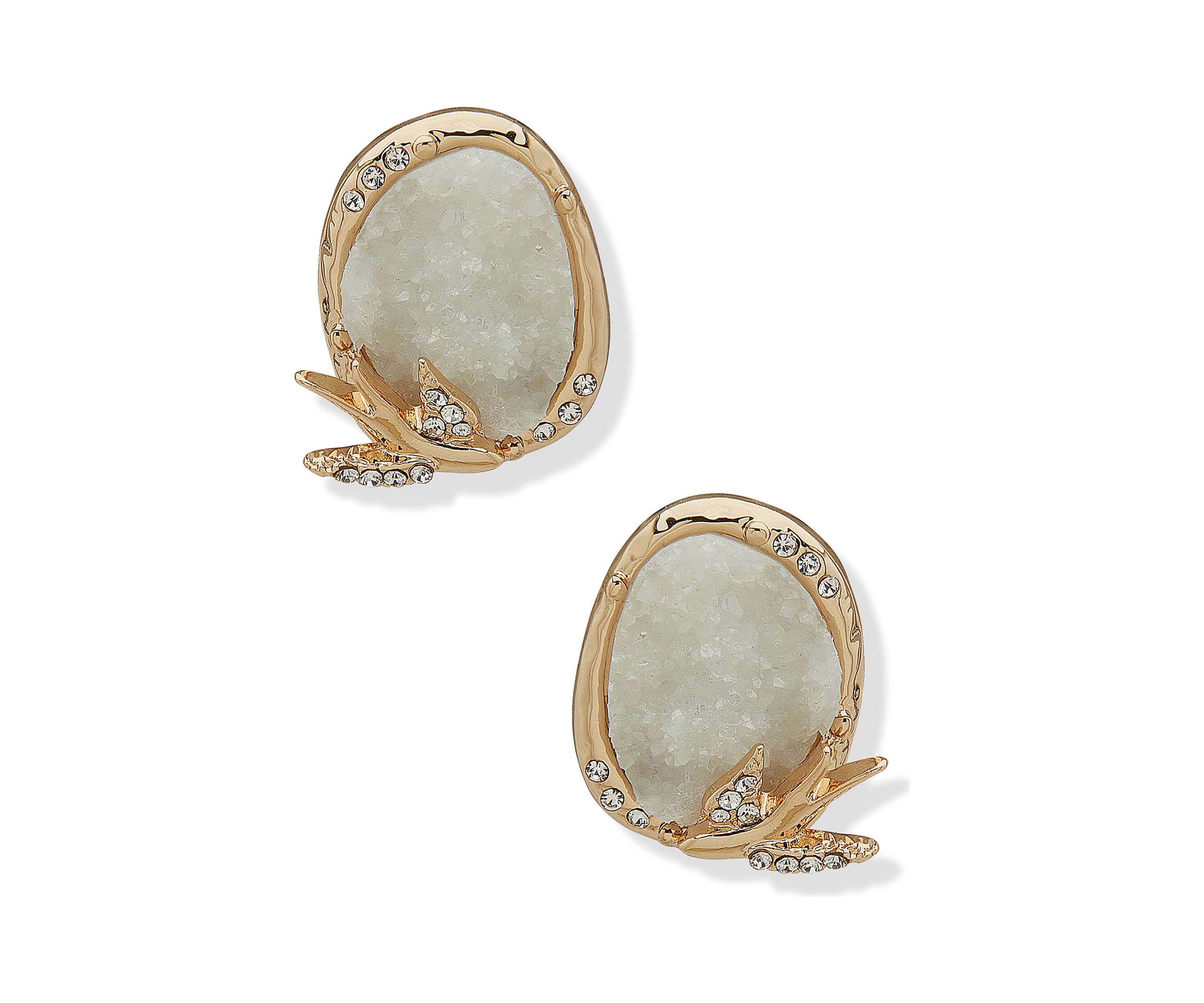 Gold Tone White Druzy Stud Earrings