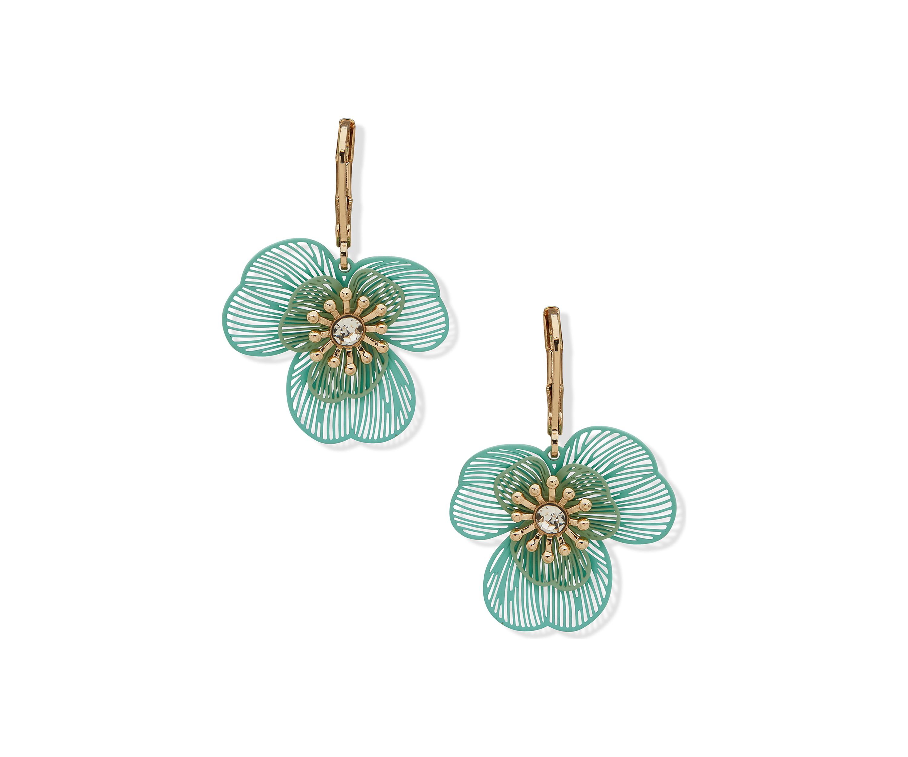 Gold Tone Layered Flower Drop Earrings