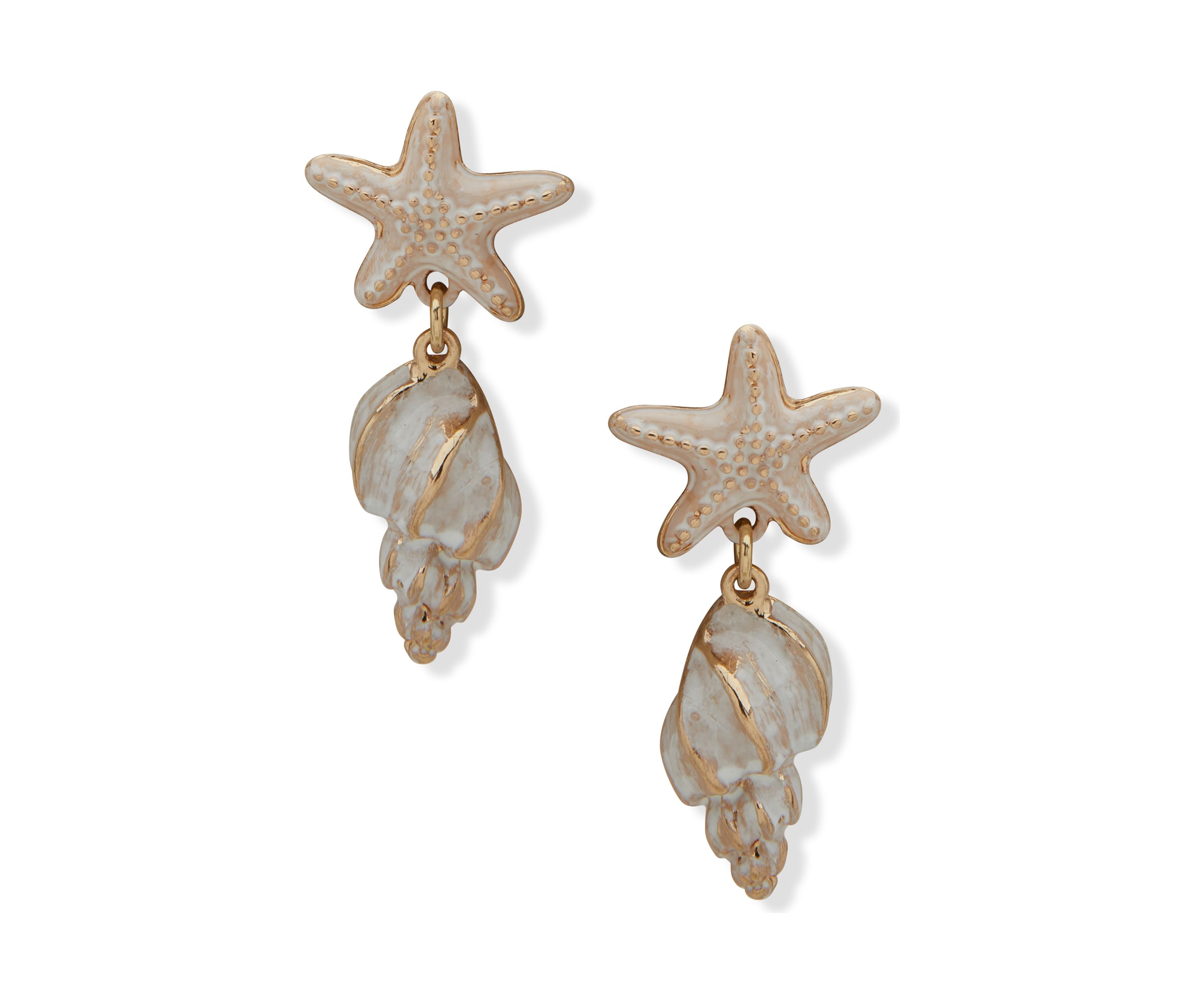Gold Tone White Post Starfish Drop Earrings