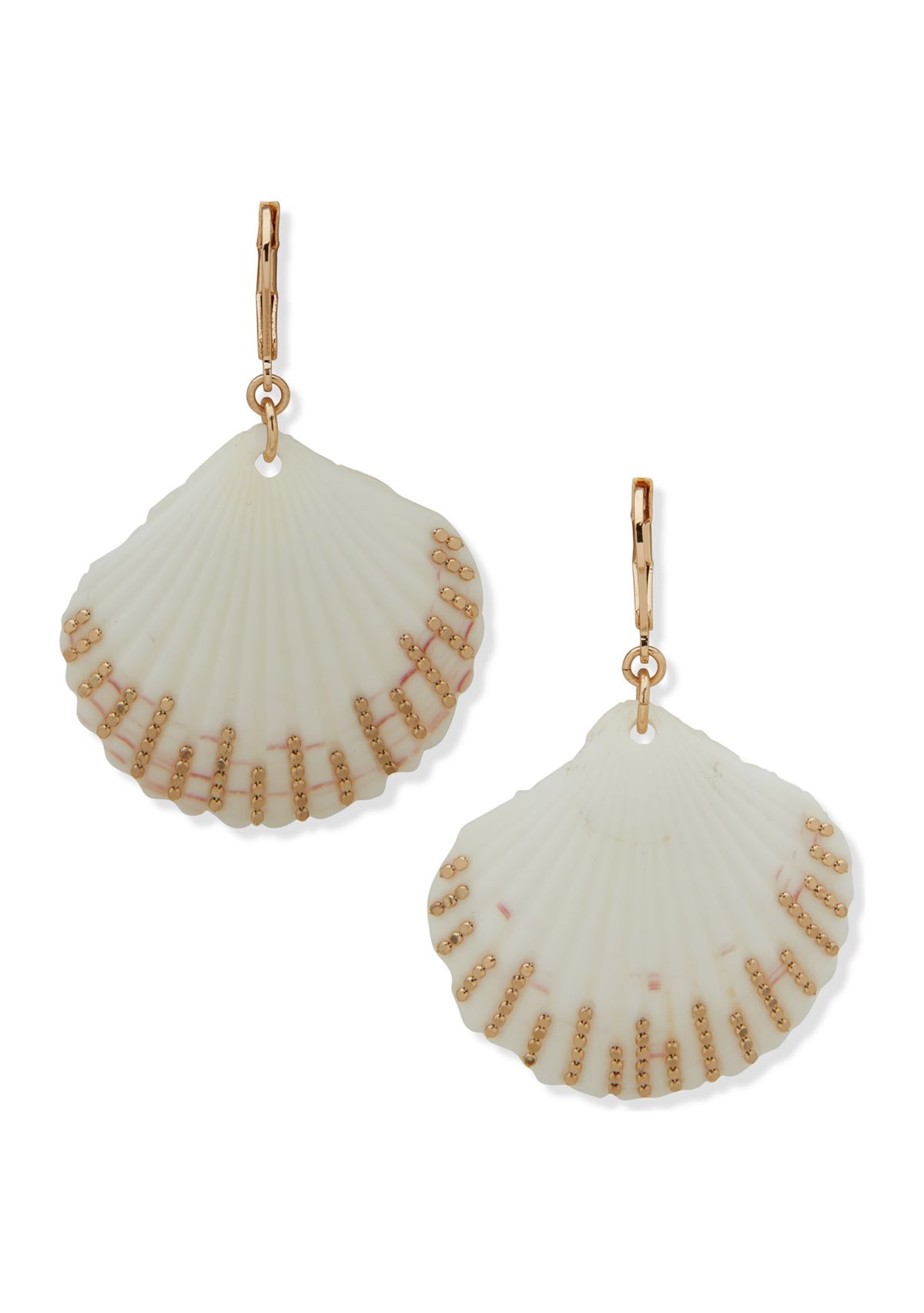 Gold Tone White Seashell Chain Drop Earrings