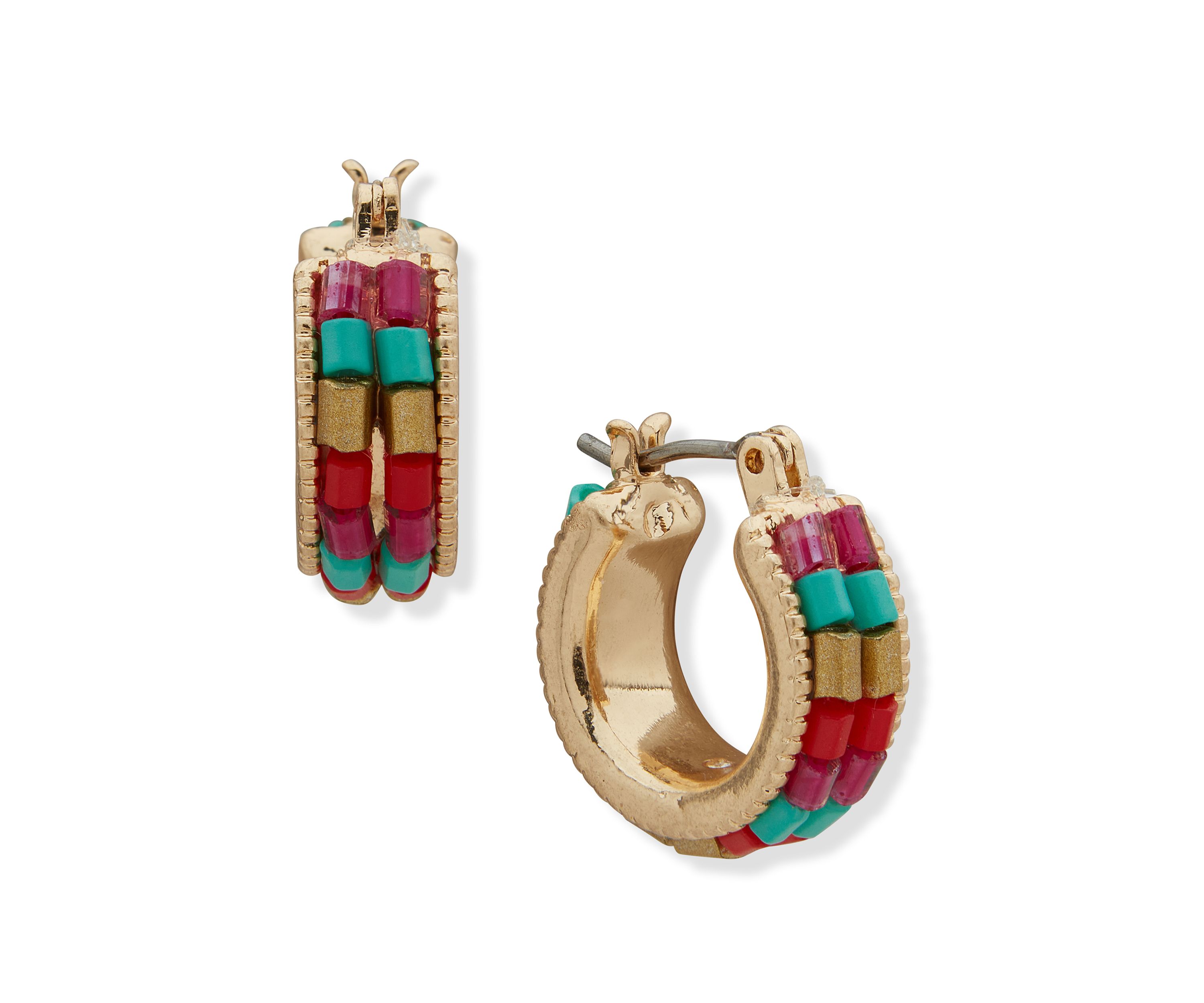 Gold Tone 14mm Beaded Hoop Earrings
