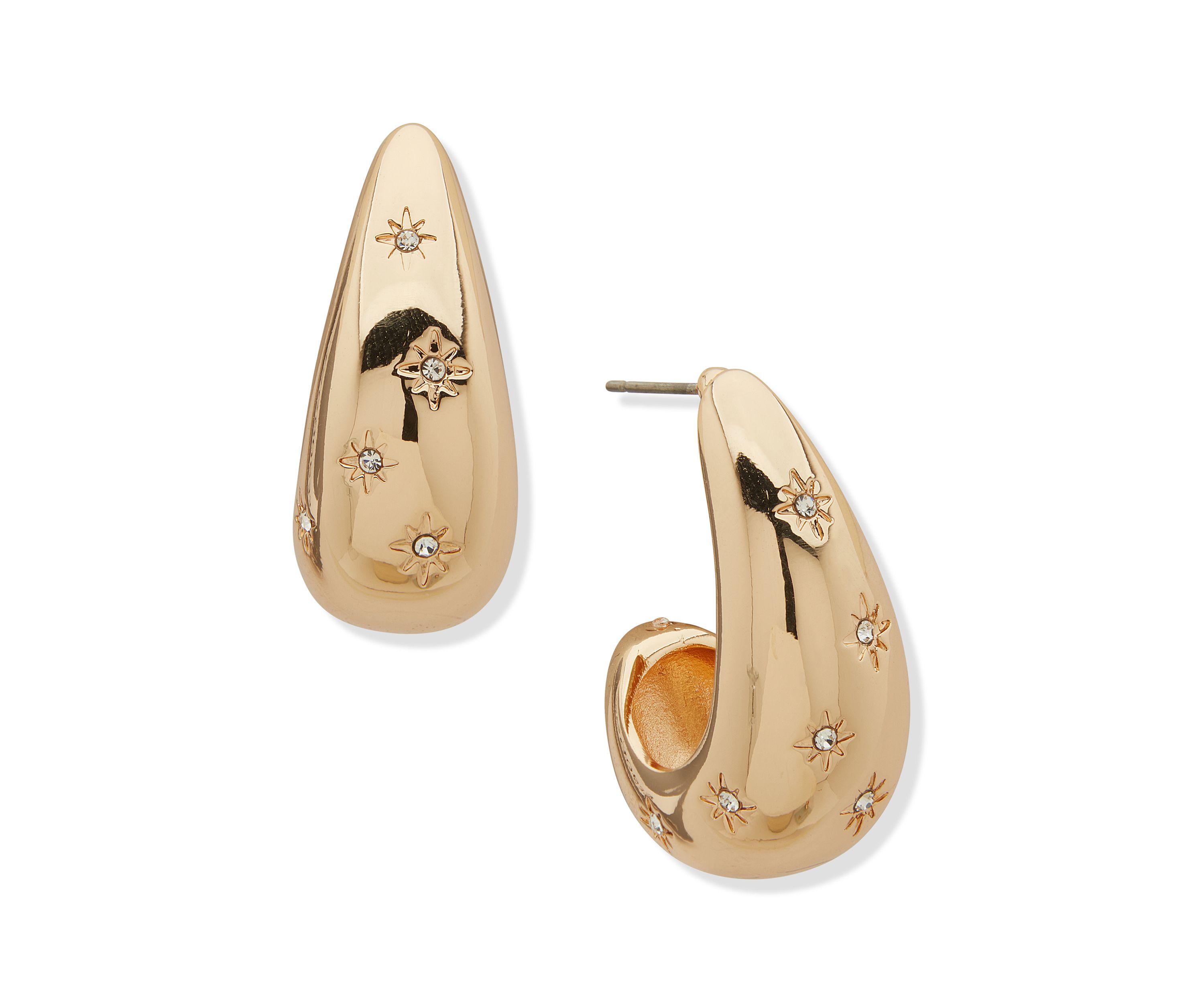 Gold Tone Crystal Pave Puffy Hoop Earrings