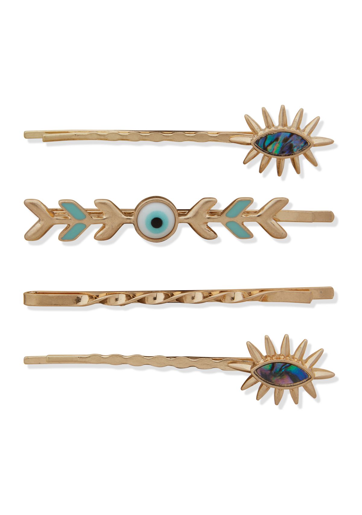 Gold Tone Blue Evil Eye Bobby Hairpin