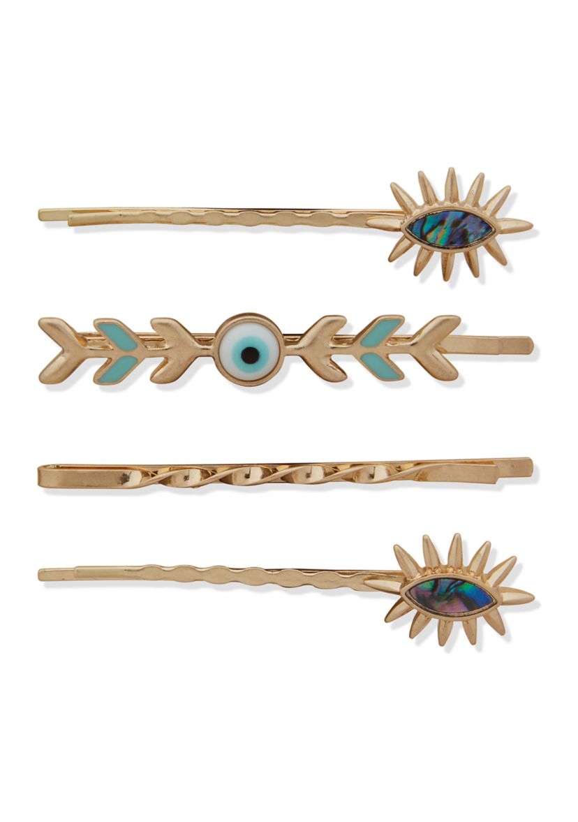 Gold Tone Blue Evil Eye Bobby Hairpin