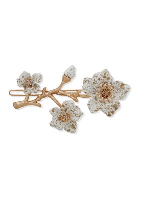 Gold Tone White Flower Hair Barrette 