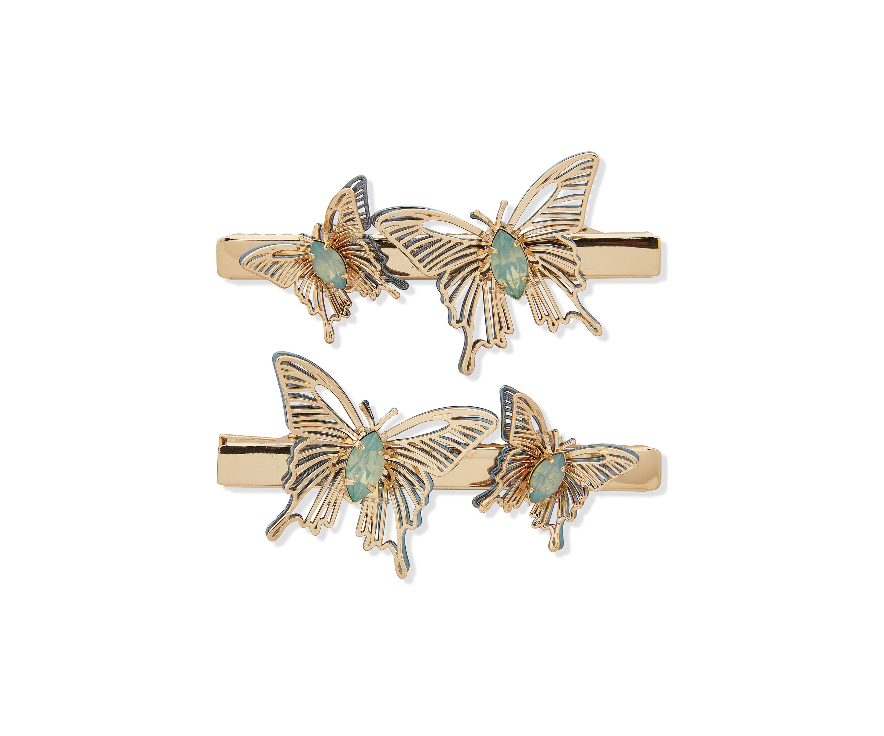 Gold Tone Butterfly Barrettes Set