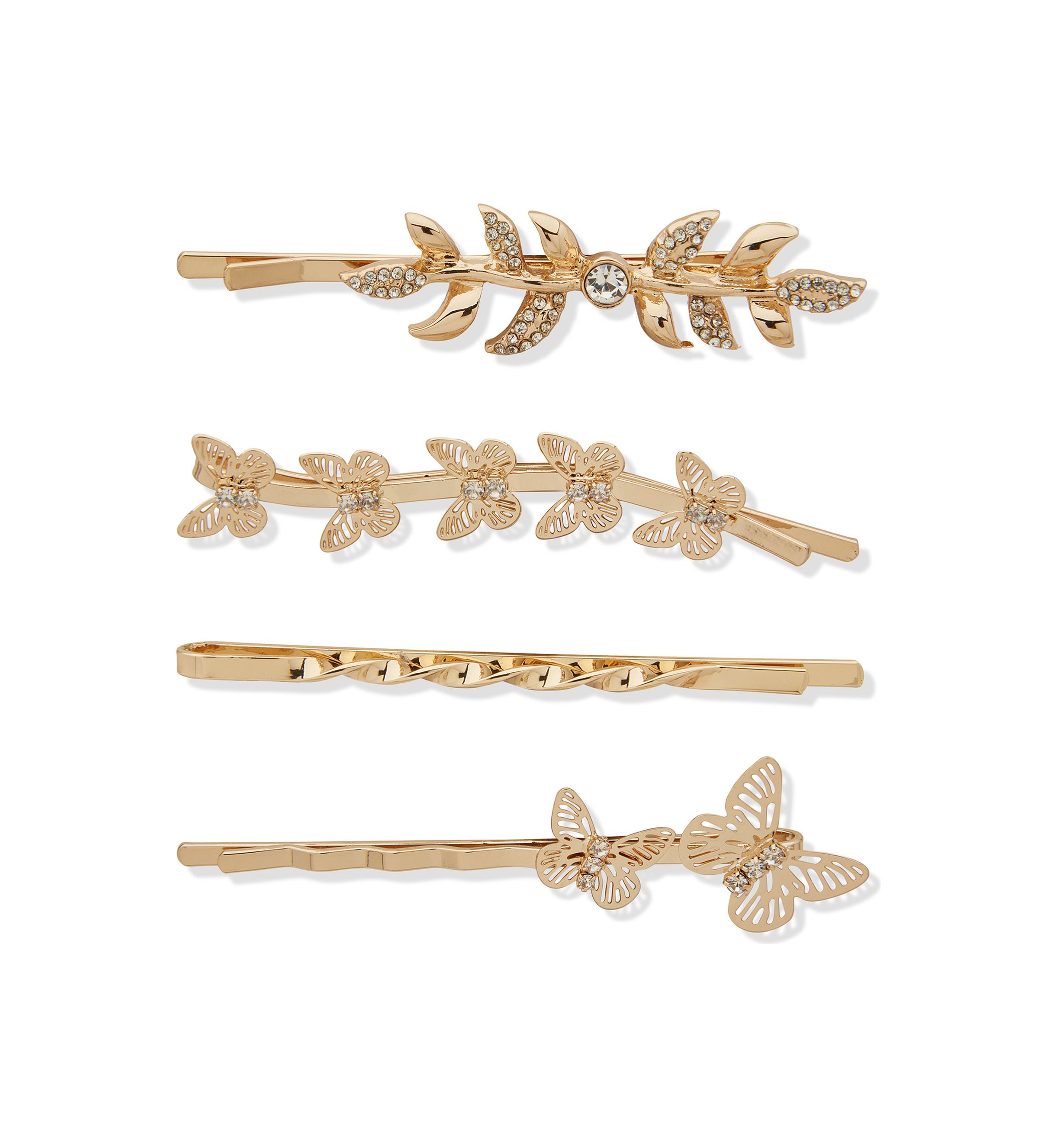 Gold Tone White Butterfly Bobby Pin Set