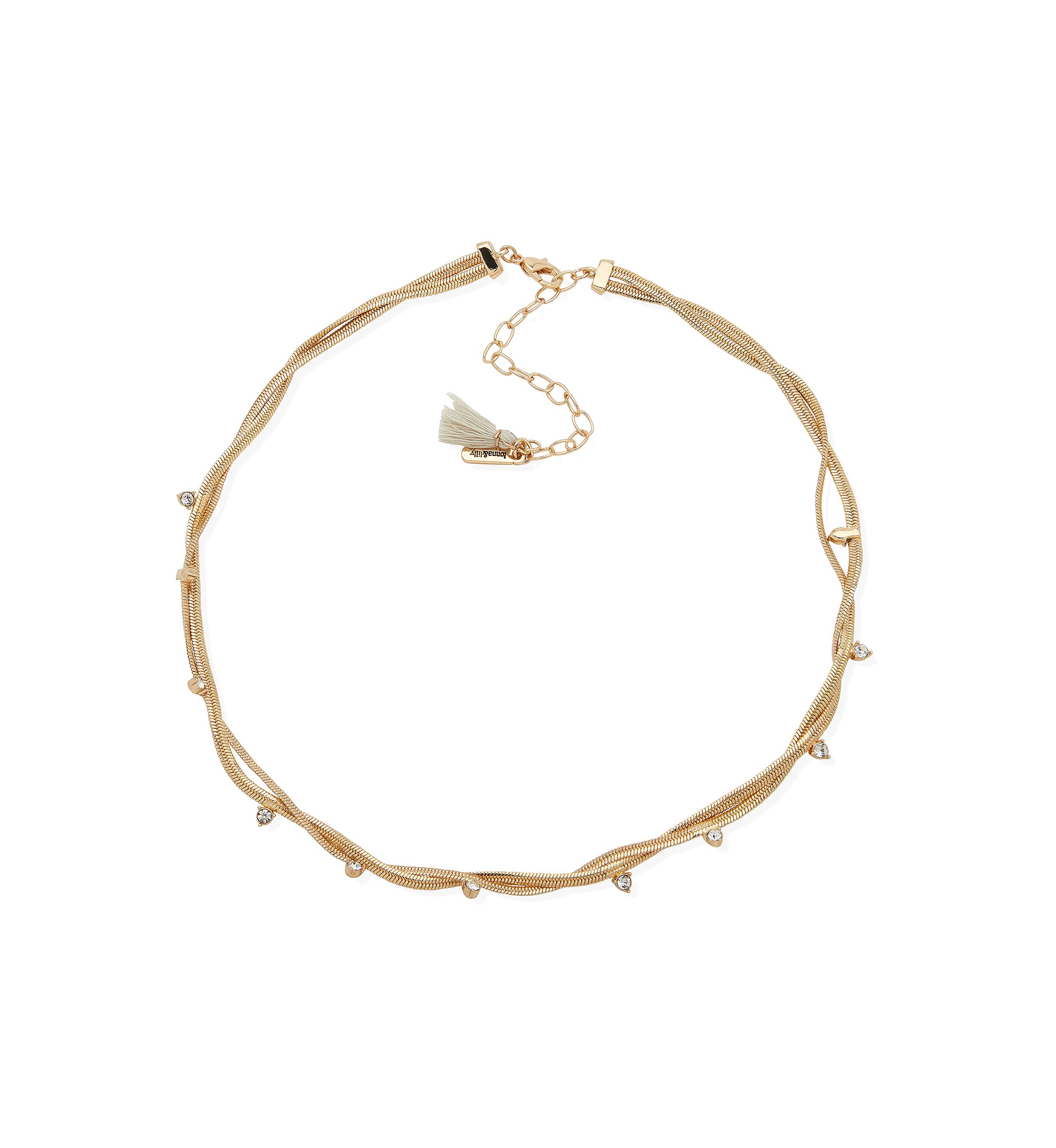 Gold Tone Crystal Stone Twist Chain Collar Necklace