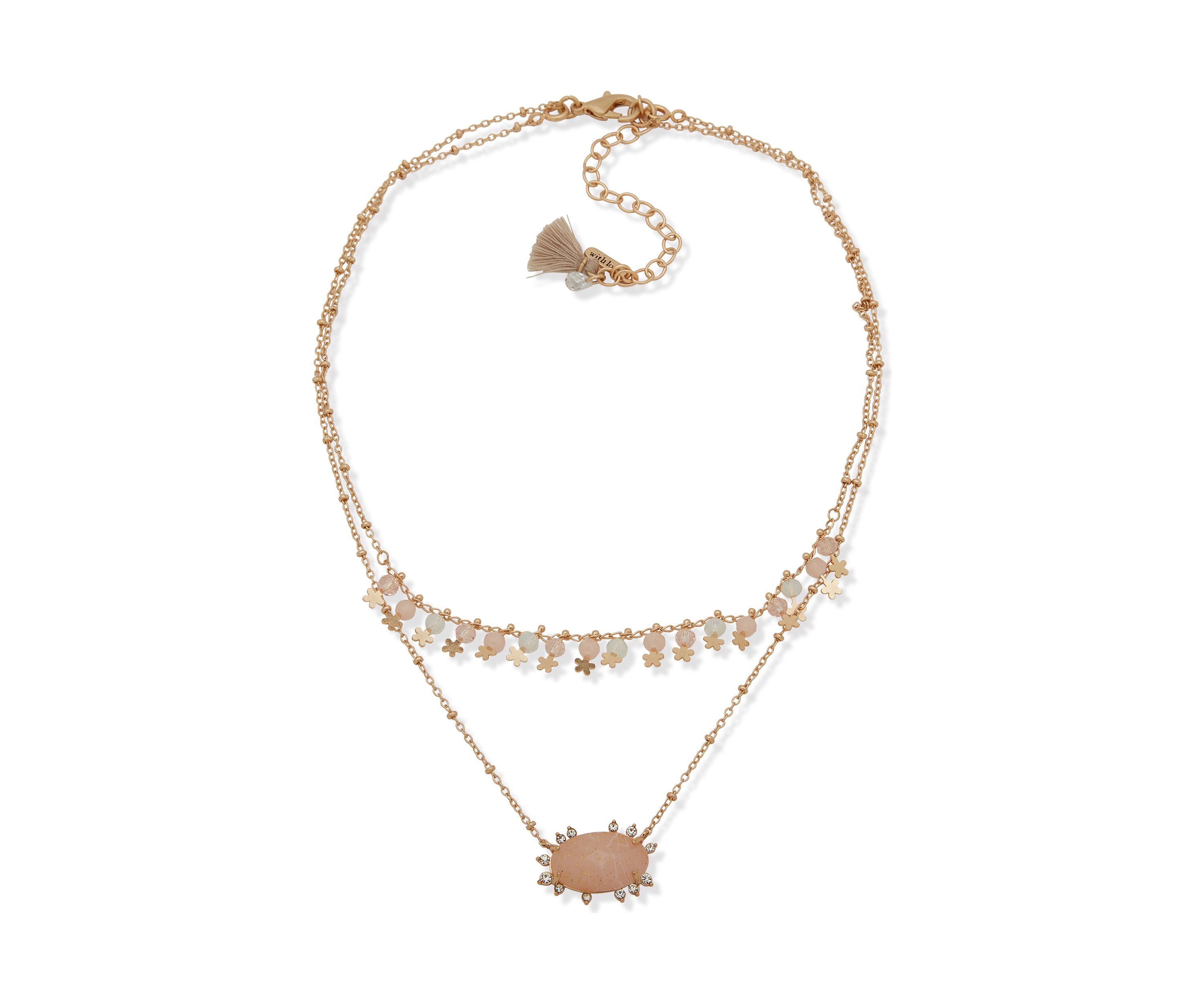 Gold Tone 16 Blush Multirow Shaky Pendant Necklace