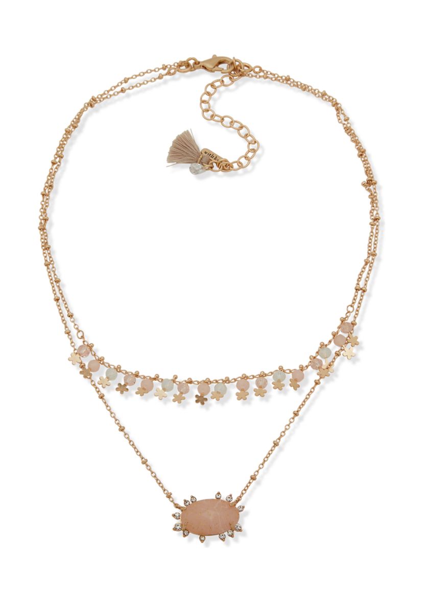 Gold Tone 16 Blush Multirow Shaky Pendant Necklace