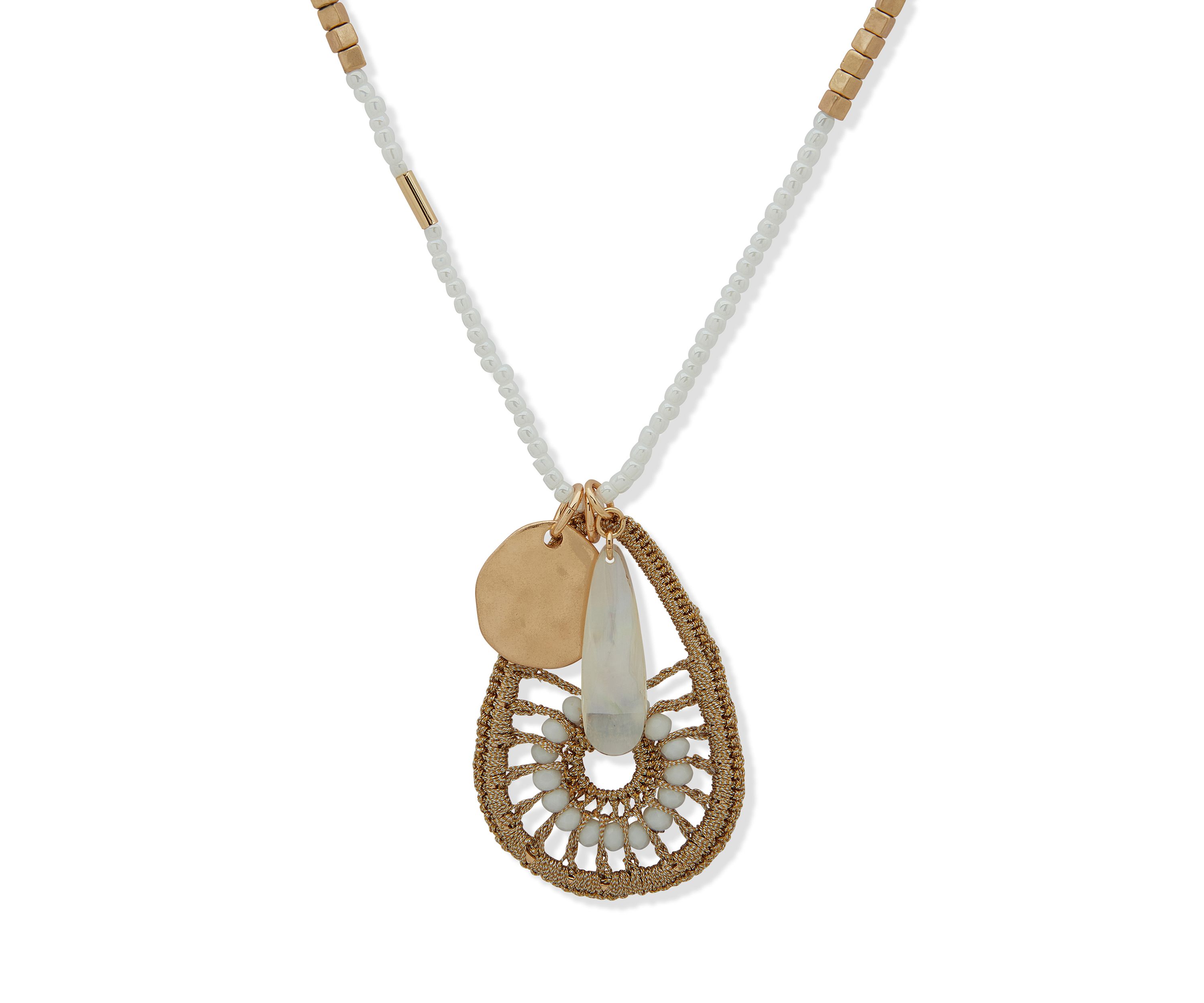 Gold Tone 32 Long Beaded Pendant Necklace