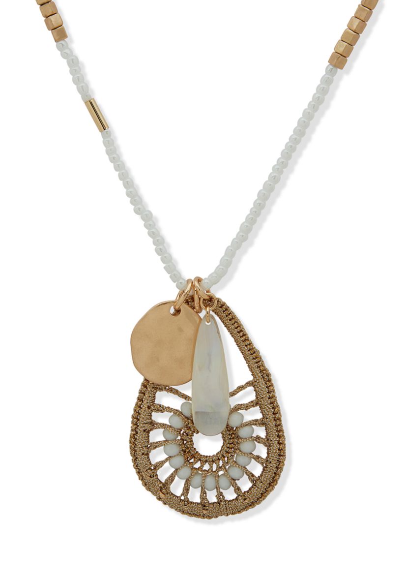 Gold Tone 32 Long Beaded Pendant Necklace