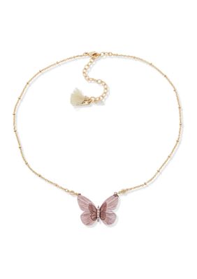 Lonna & Lilly Gold Tone 16" Burgundy Butterfly Pendant Necklace, 16 in