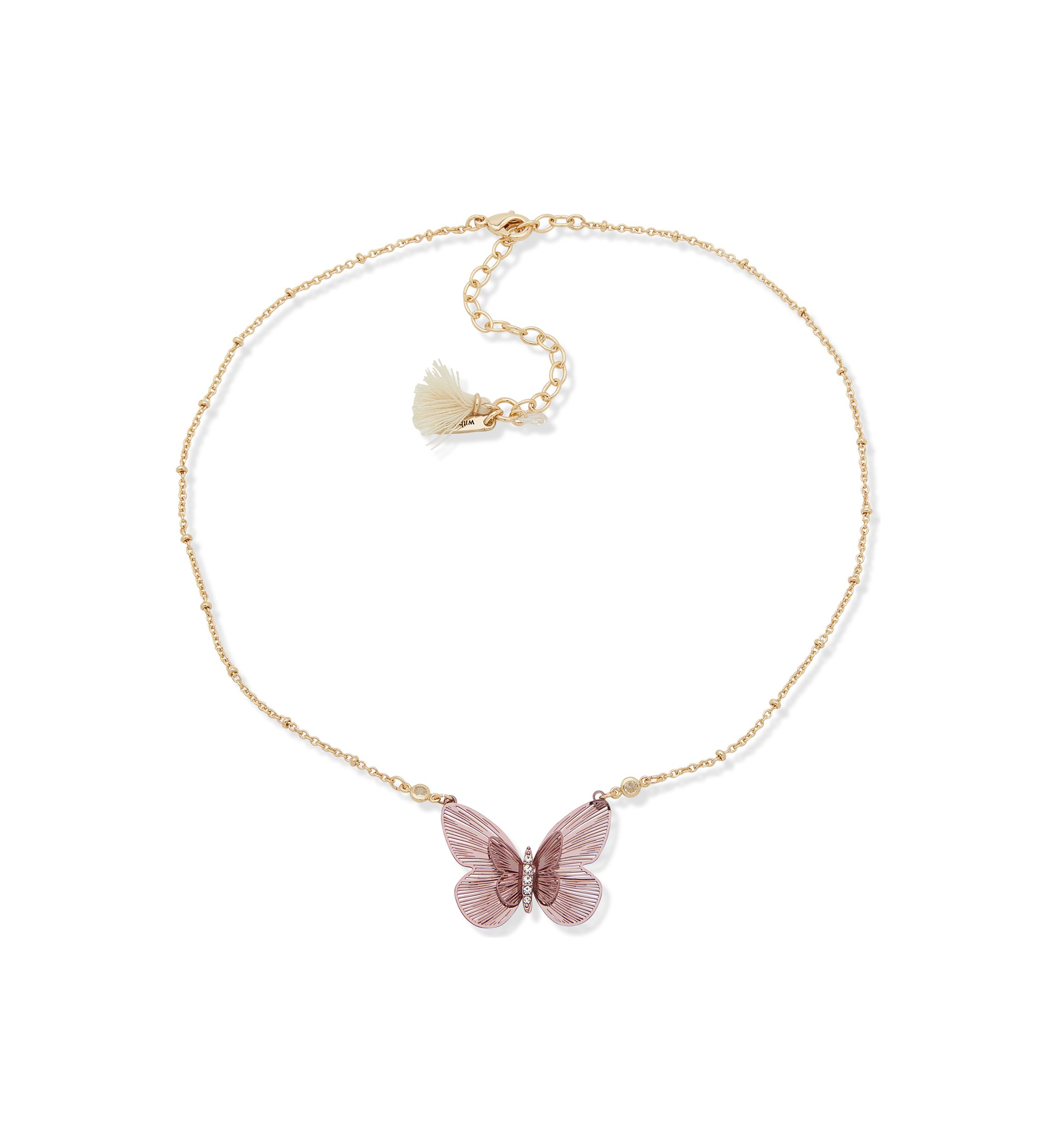 Gold Tone 16" Burgundy Butterfly Pendant Necklace