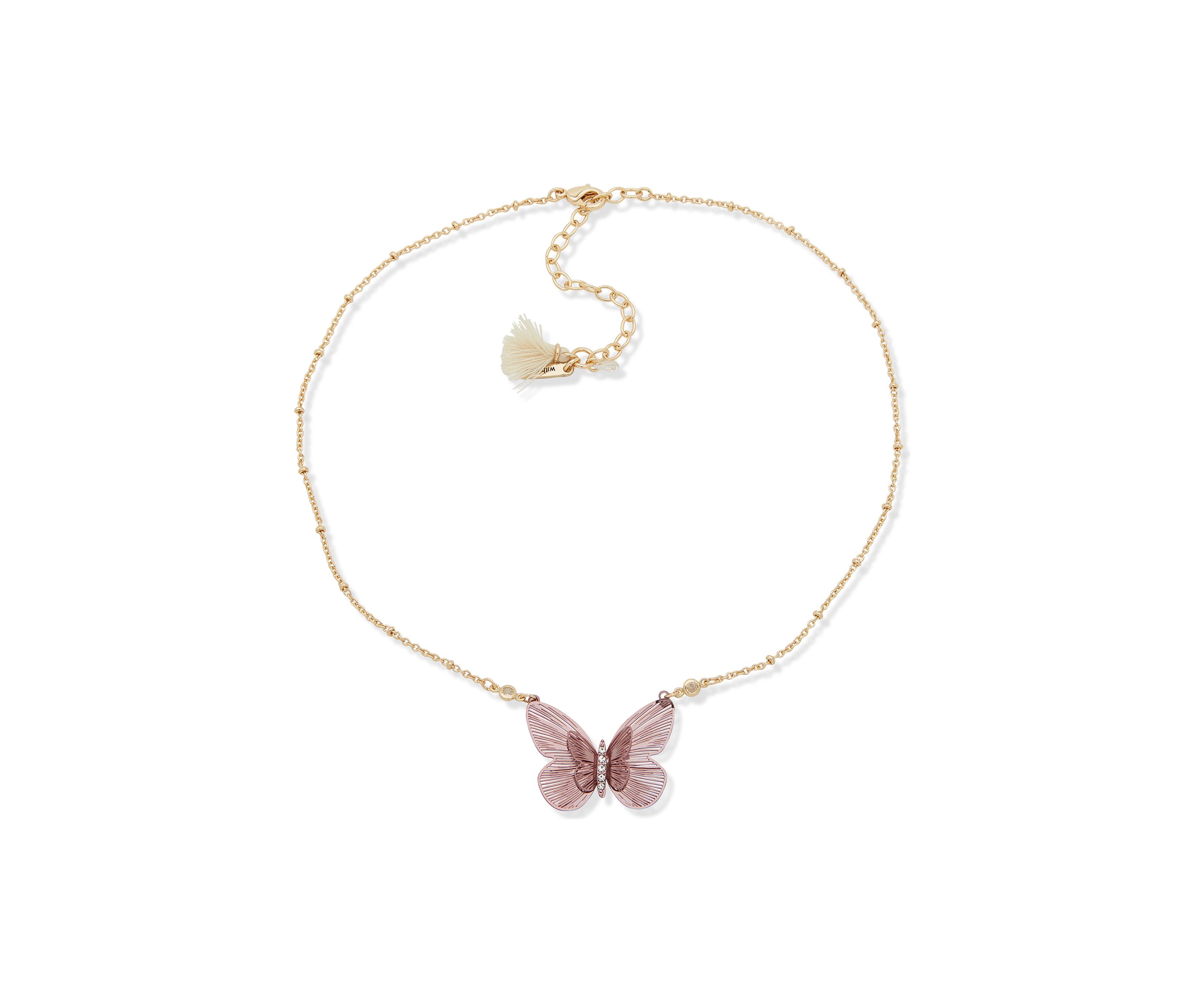 Gold Tone 16" Burgundy Butterfly Pendant Necklace