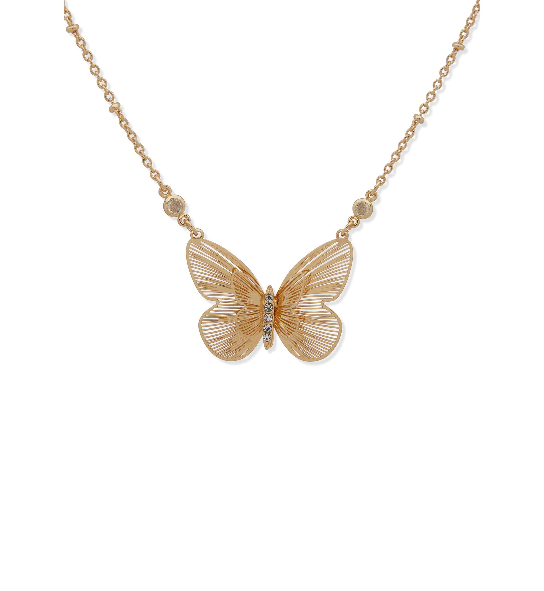 Gold Tone Butterfly Pendant Necklace