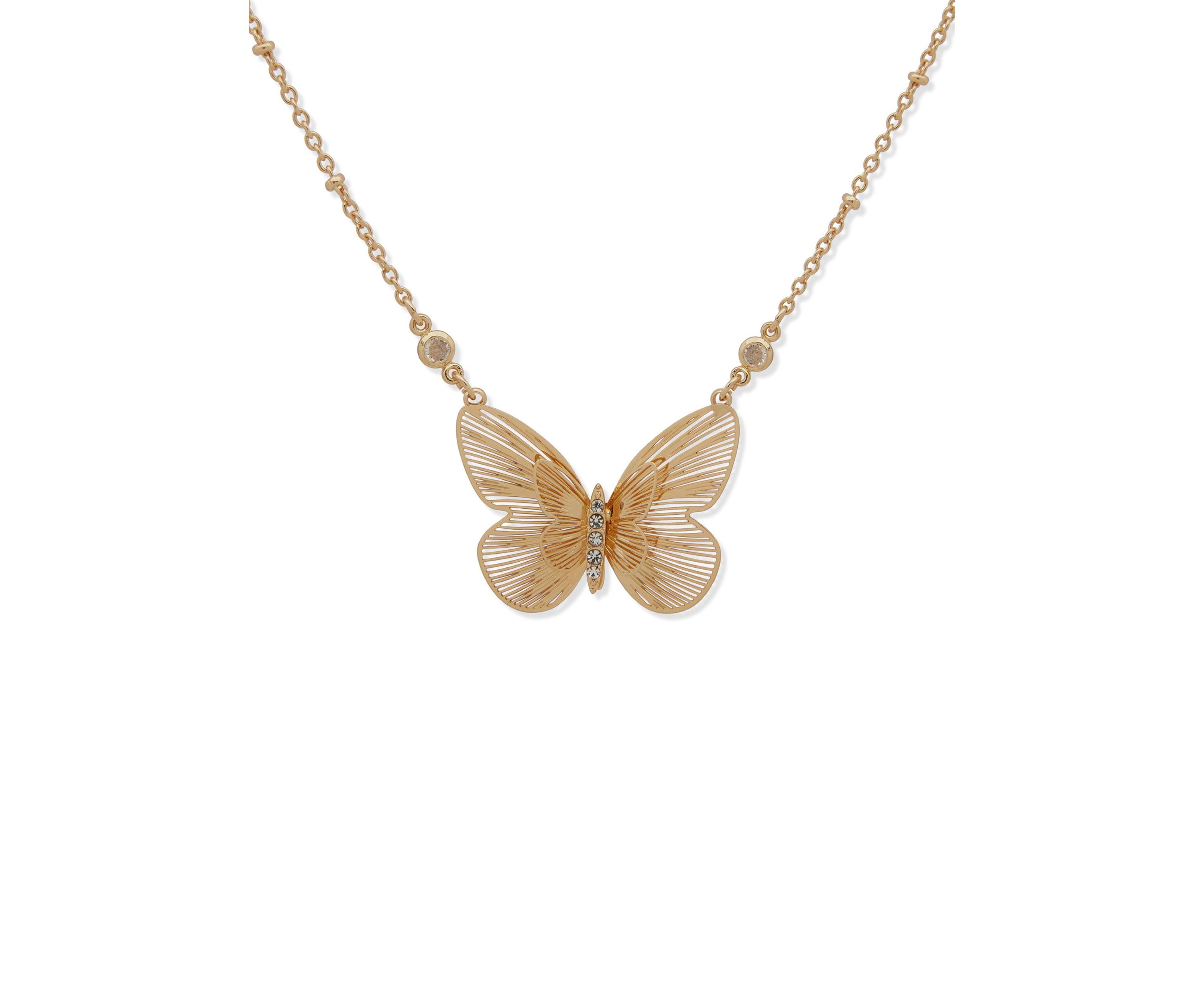 Gold Tone Butterfly Pendant Necklace
