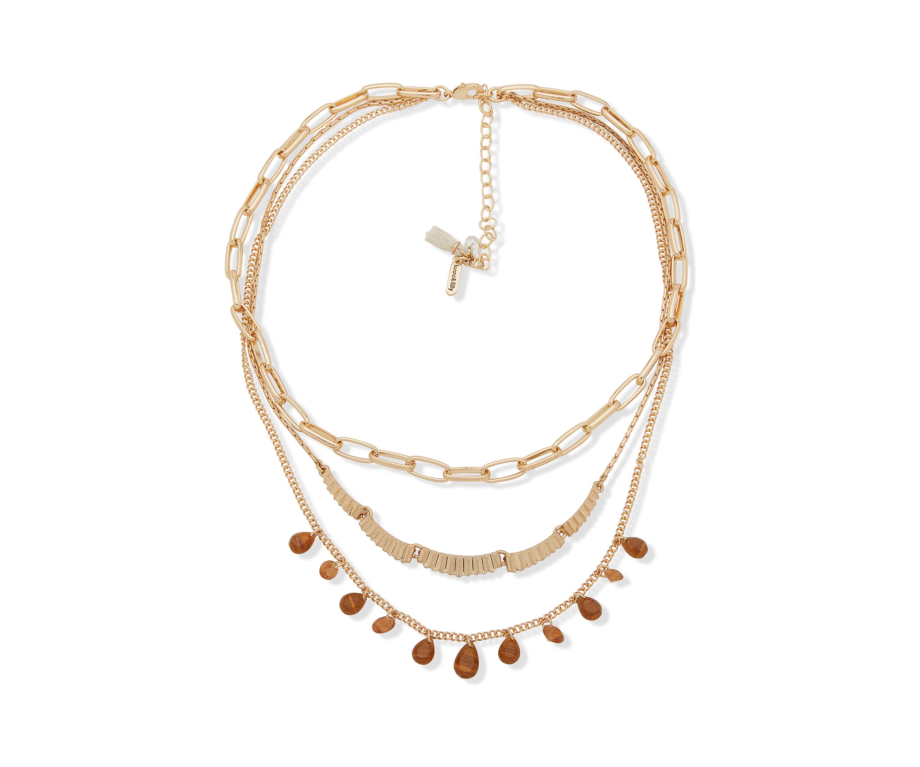 Gold Tone Brown 16" Multi Chain Frontal Necklace