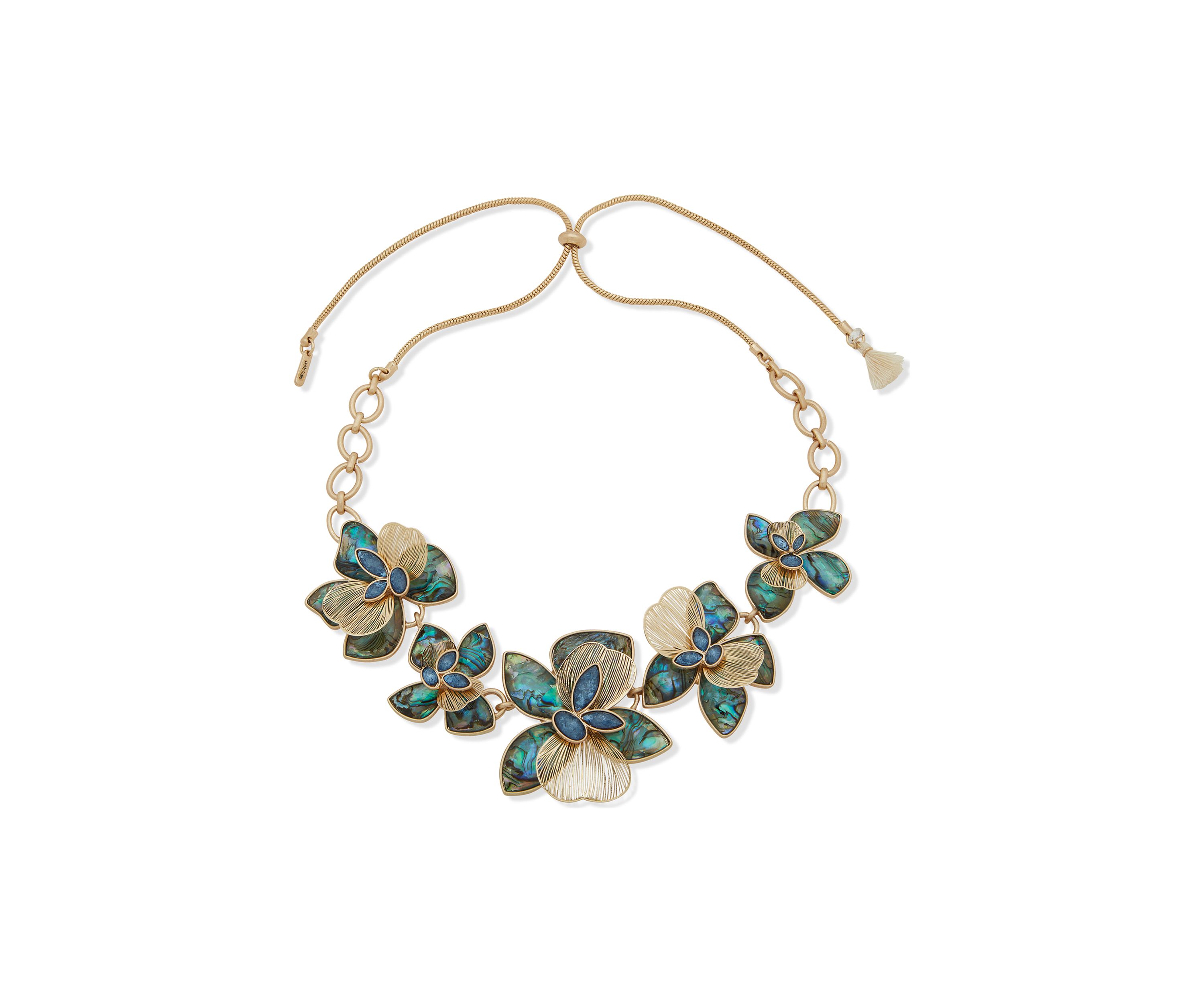 Gold Tone Flower Frontal Necklace