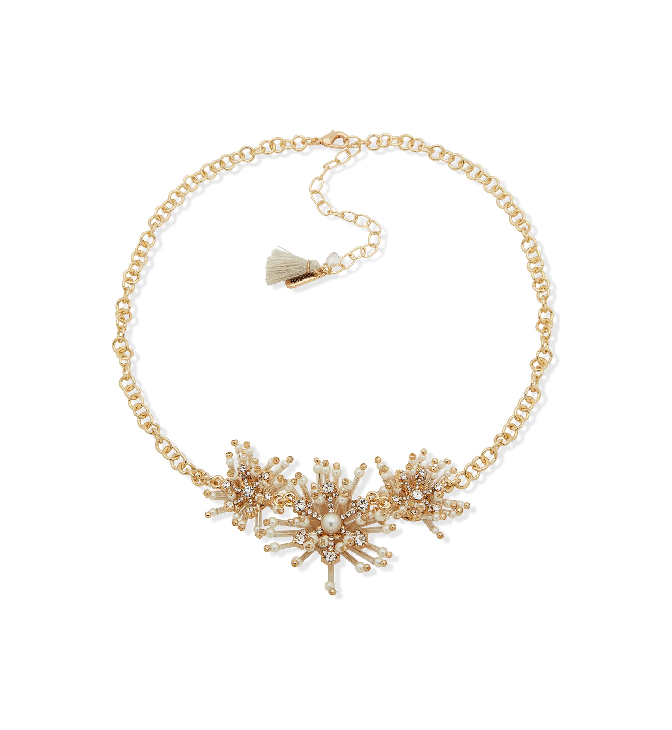 Gold Tone White Pearl Stone Frontal Necklace